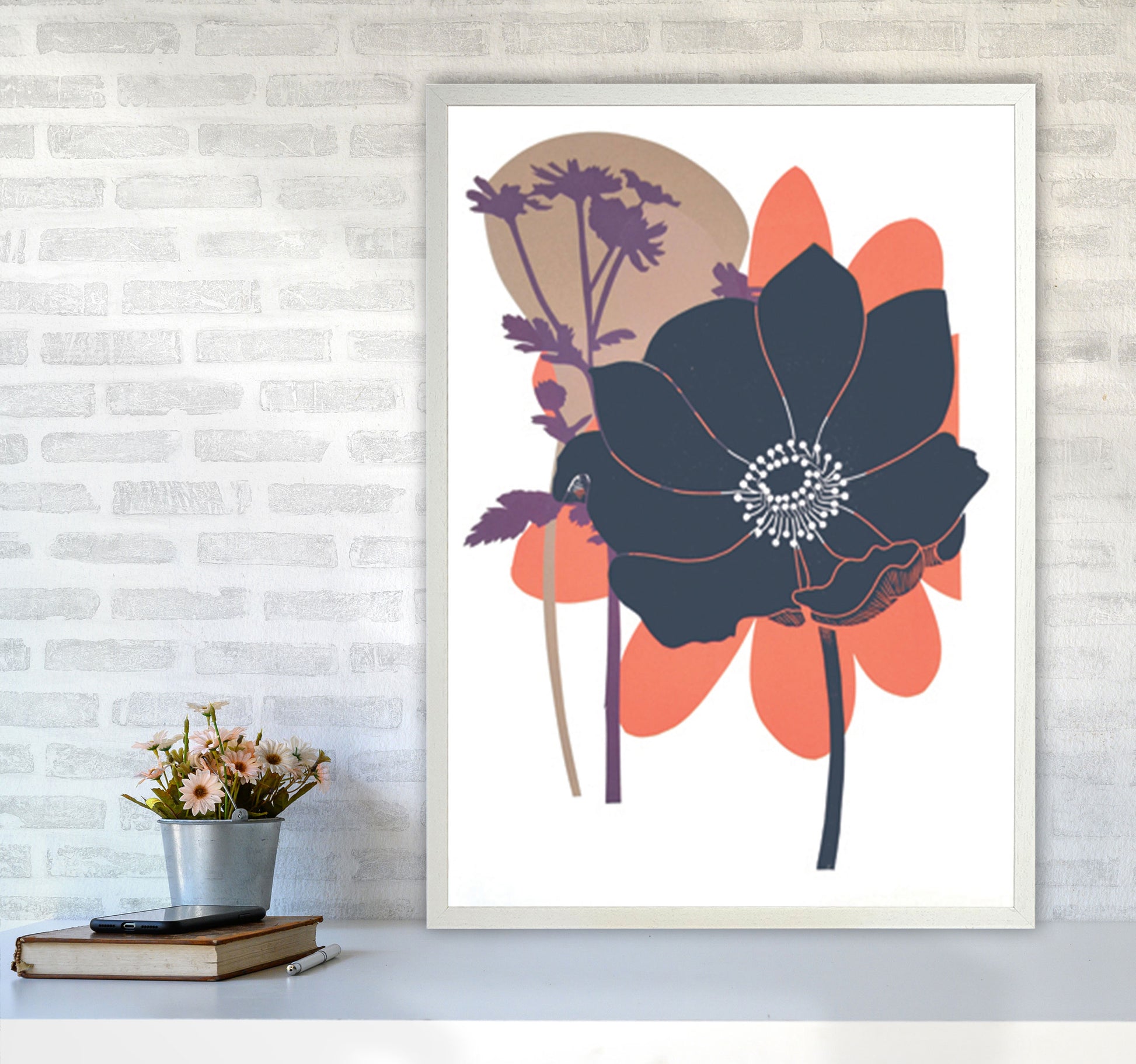 Anemone Coronaria Art Print by Kate Heiss A1 Oak Frame
