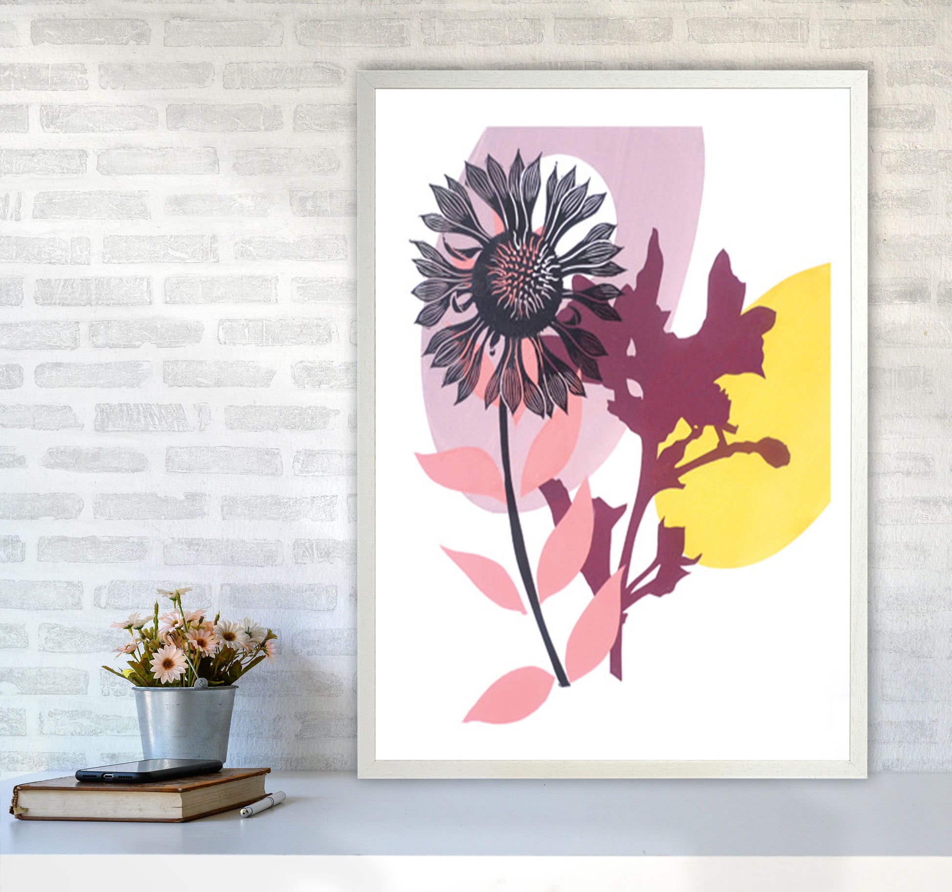 Gaillardia postcard Art Print by Kate Heiss A1 Oak Frame