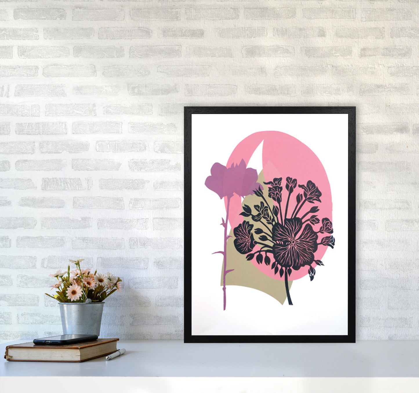 Geranium & Campanula Art Print by Kate Heiss A2 White Frame
