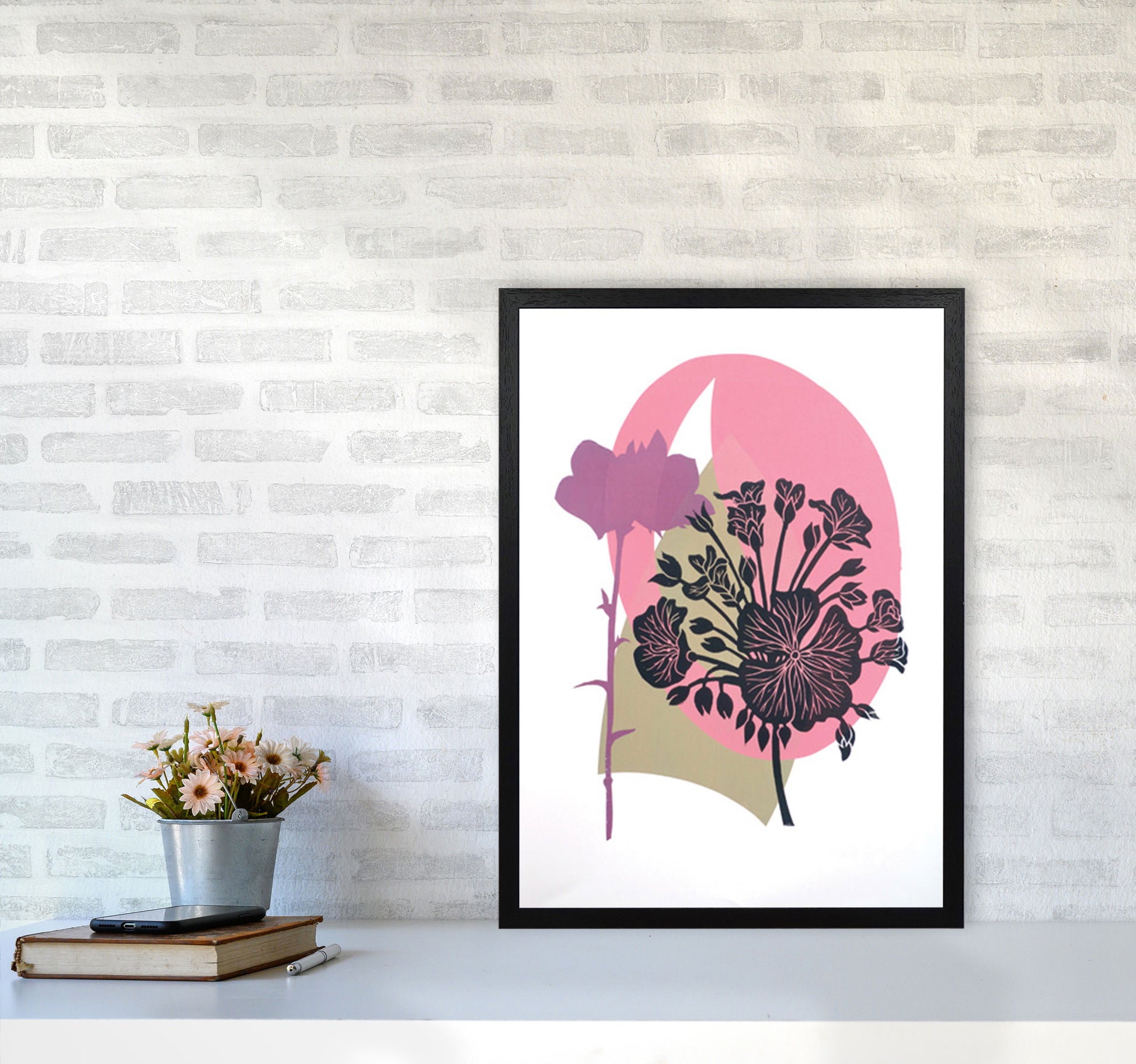 Geranium & Campanula Art Print by Kate Heiss A2 White Frame