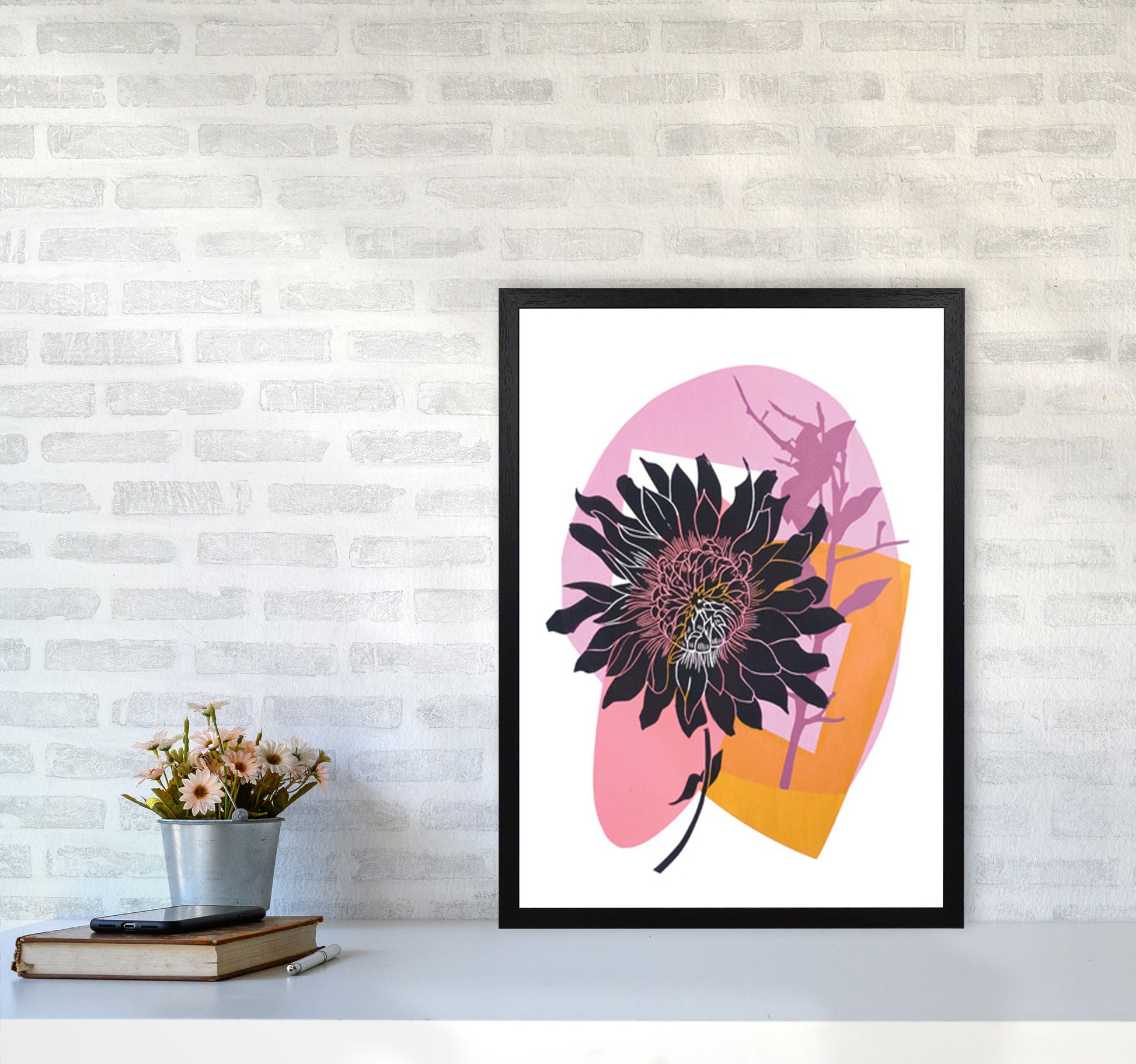 Clematis & Blueberry Art Print by Kate Heiss A2 White Frame