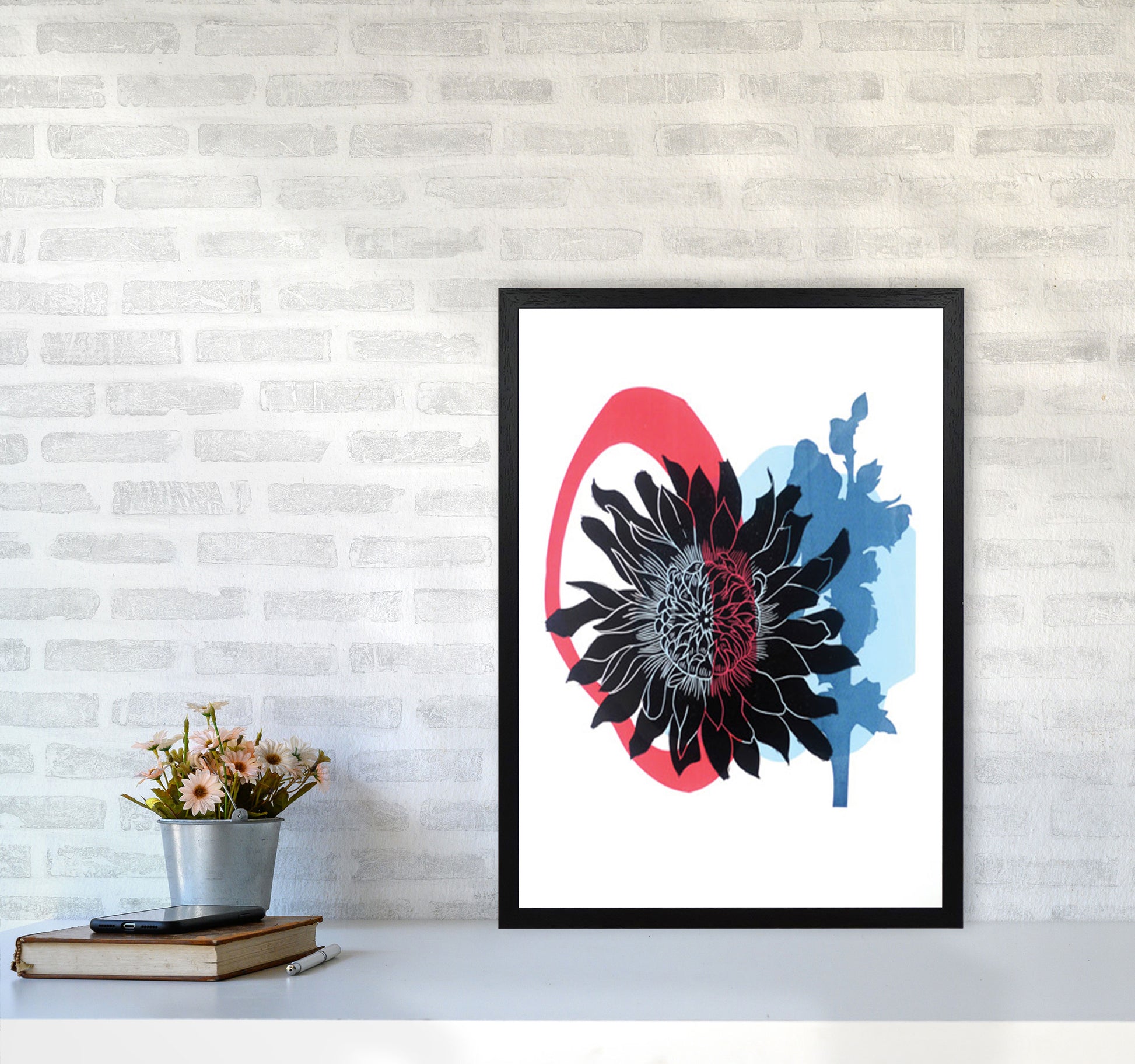 Dahlia PLpostcard Art Print by Kate Heiss A2 White Frame