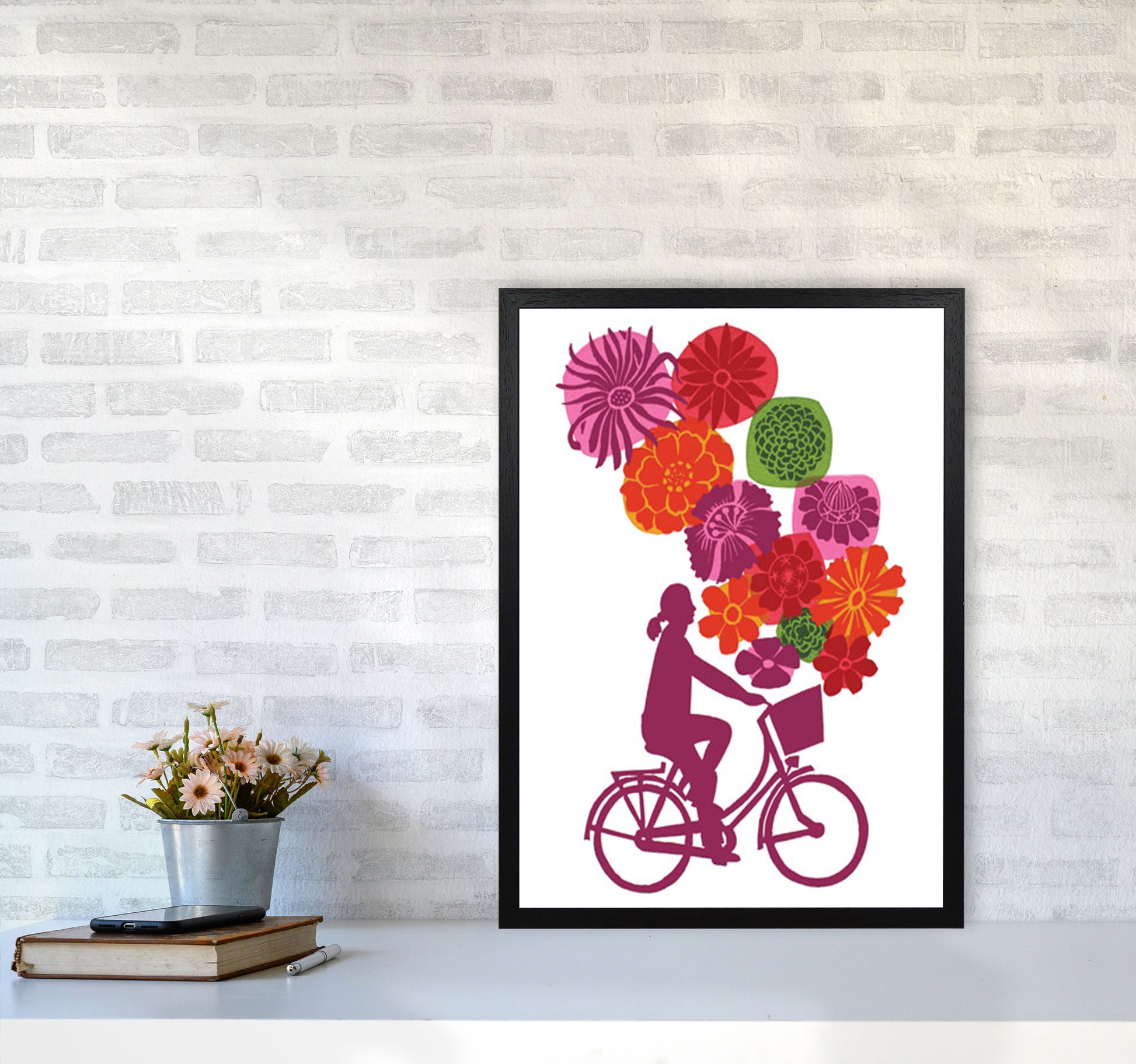 Bike Blooms Art Print by Kate Heiss A2 White Frame