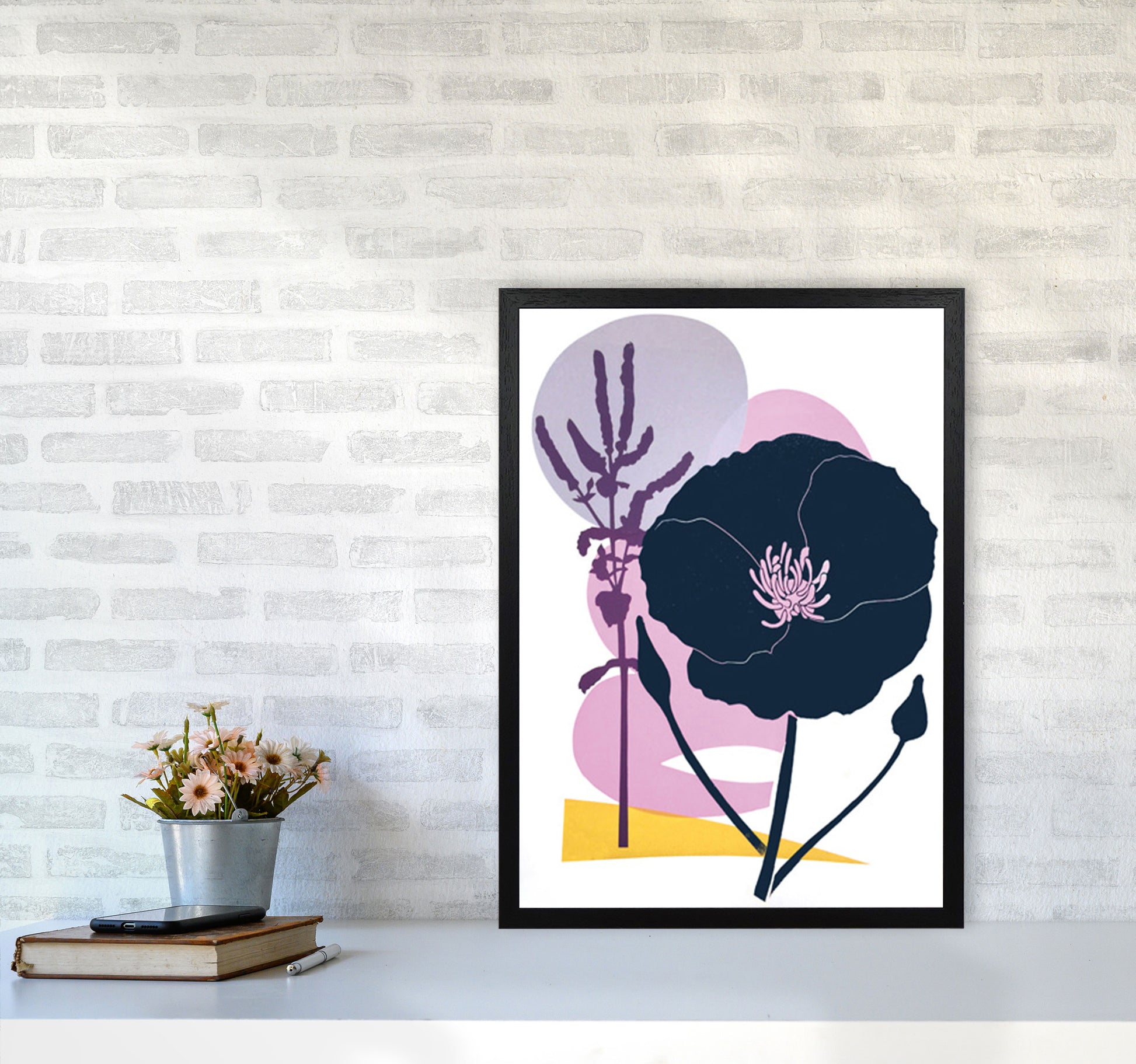 California Poppy postcard Art Print by Kate Heiss A2 White Frame