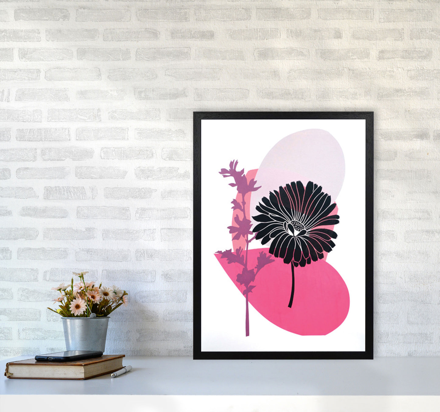 Calendula & Mallow Art Print by Kate Heiss A2 White Frame