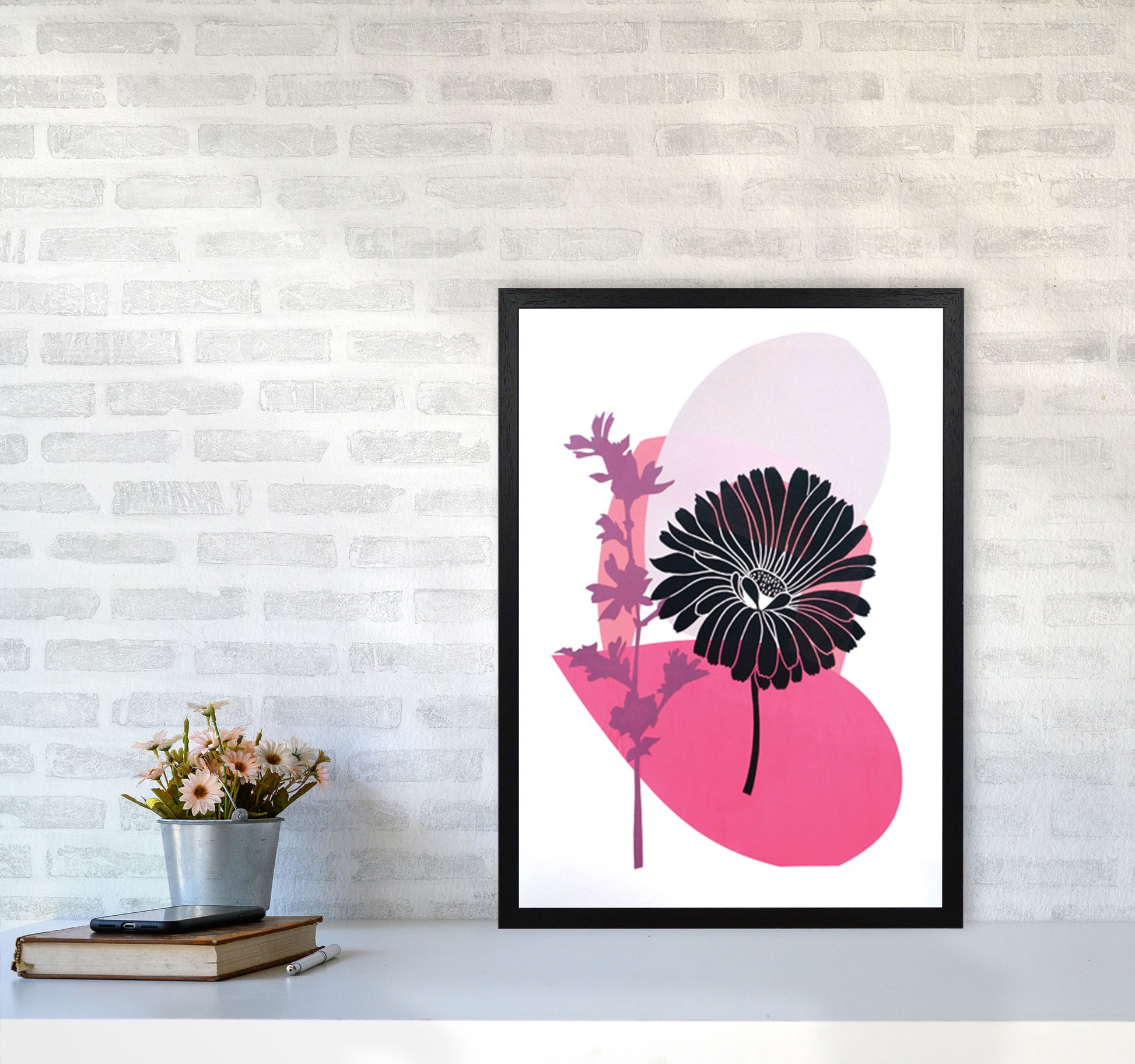 Calendula & Mallow Art Print by Kate Heiss A2 White Frame