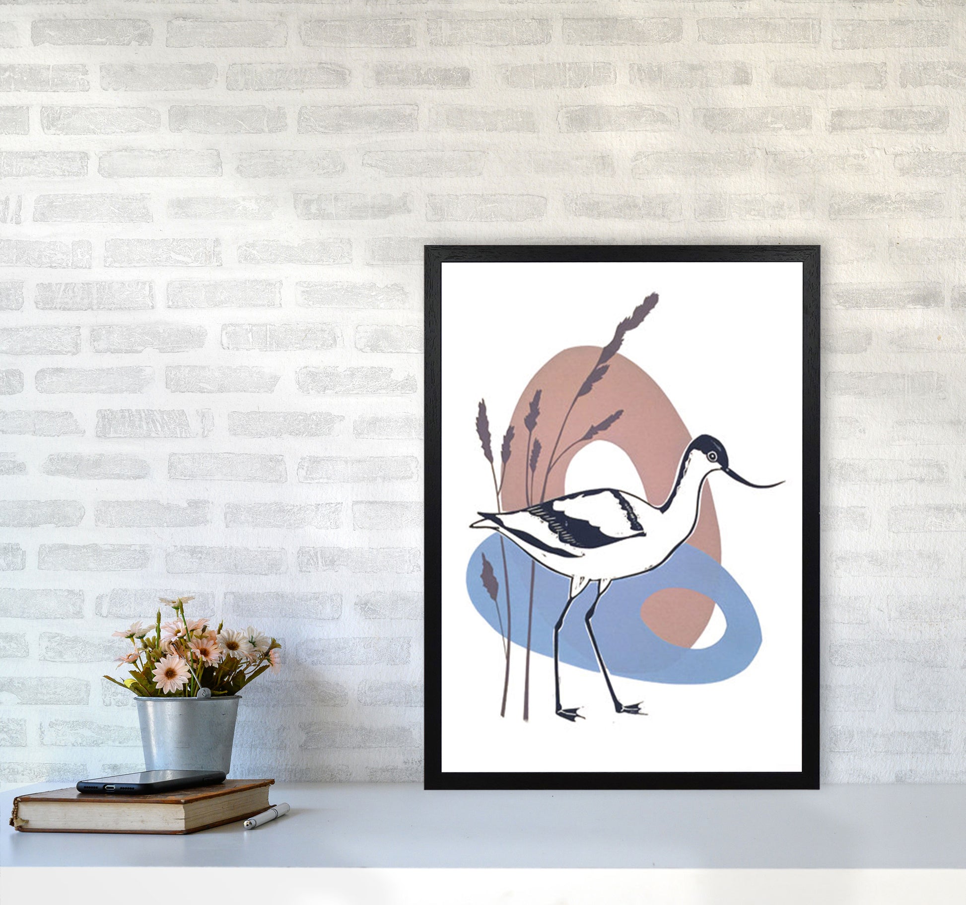 Avocet At Thornham Art Print by Kate Heiss A2 White Frame