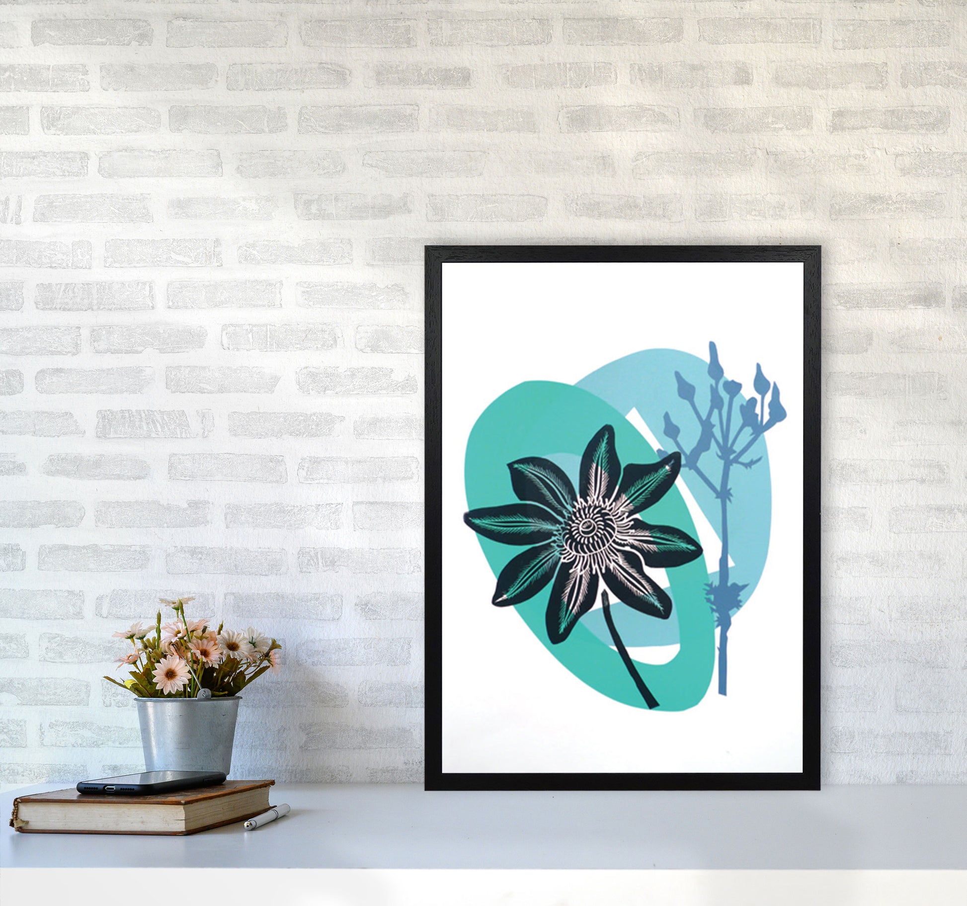 Clematis & Ragwort postcard Art Print by Kate Heiss A2 White Frame