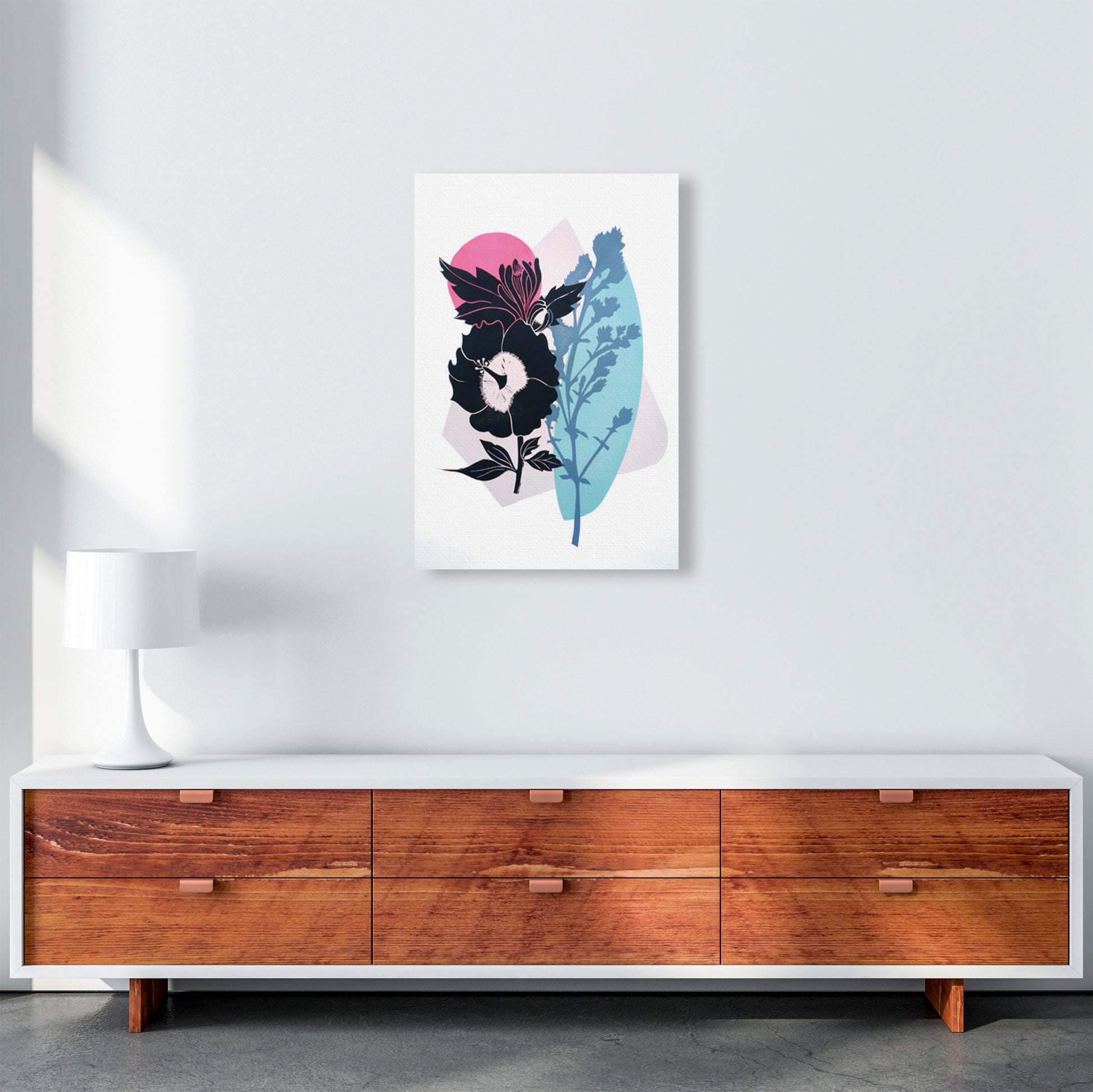Hibiscus & Feverfew postcard Art Print by Kate Heiss A2 Canvas