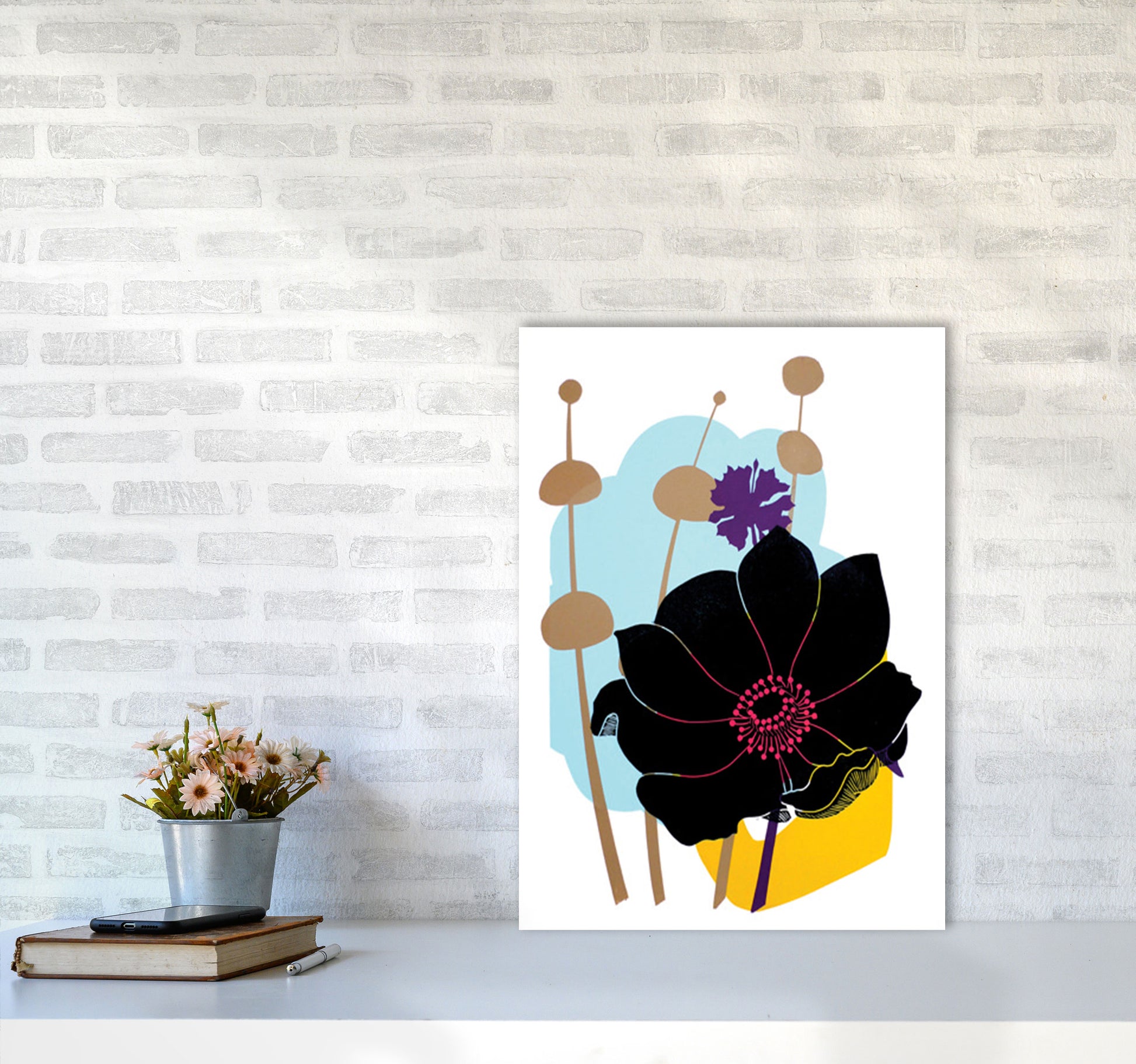 Anemone postcard Art Print by Kate Heiss A2 Black Frame