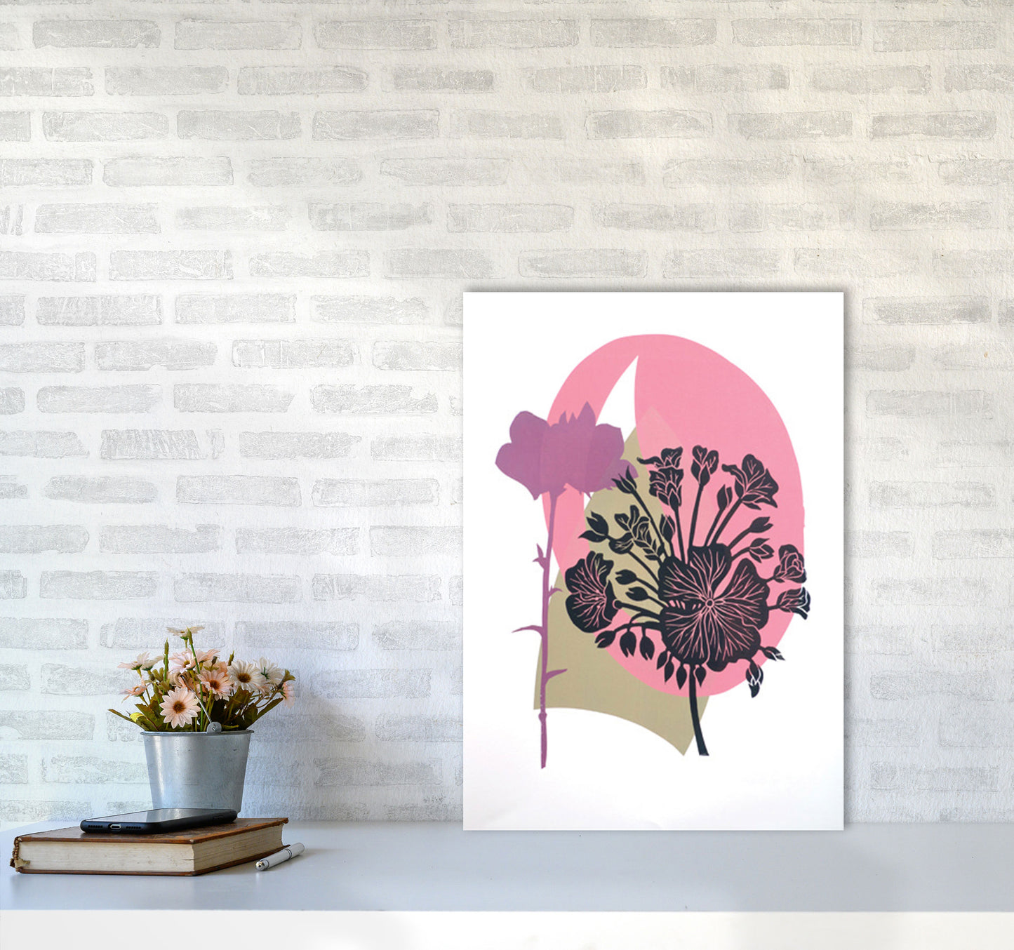 Geranium & Campanula Art Print by Kate Heiss A2 Black Frame