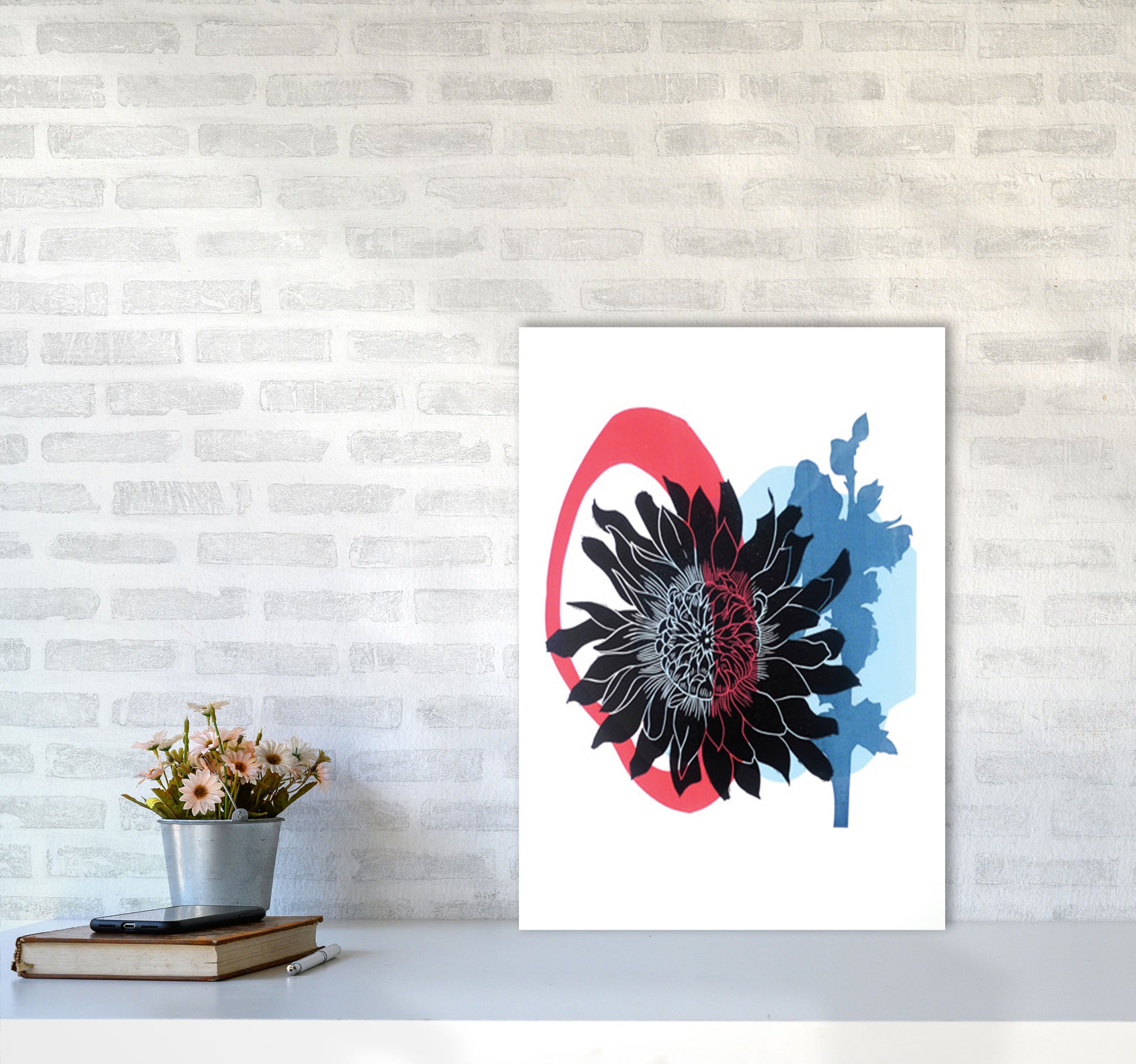 Dahlia PLpostcard Art Print by Kate Heiss A2 Black Frame