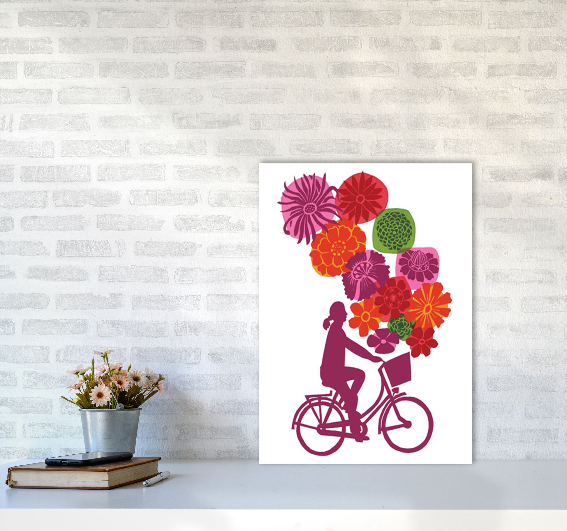 Bike Blooms Art Print by Kate Heiss A2 Black Frame
