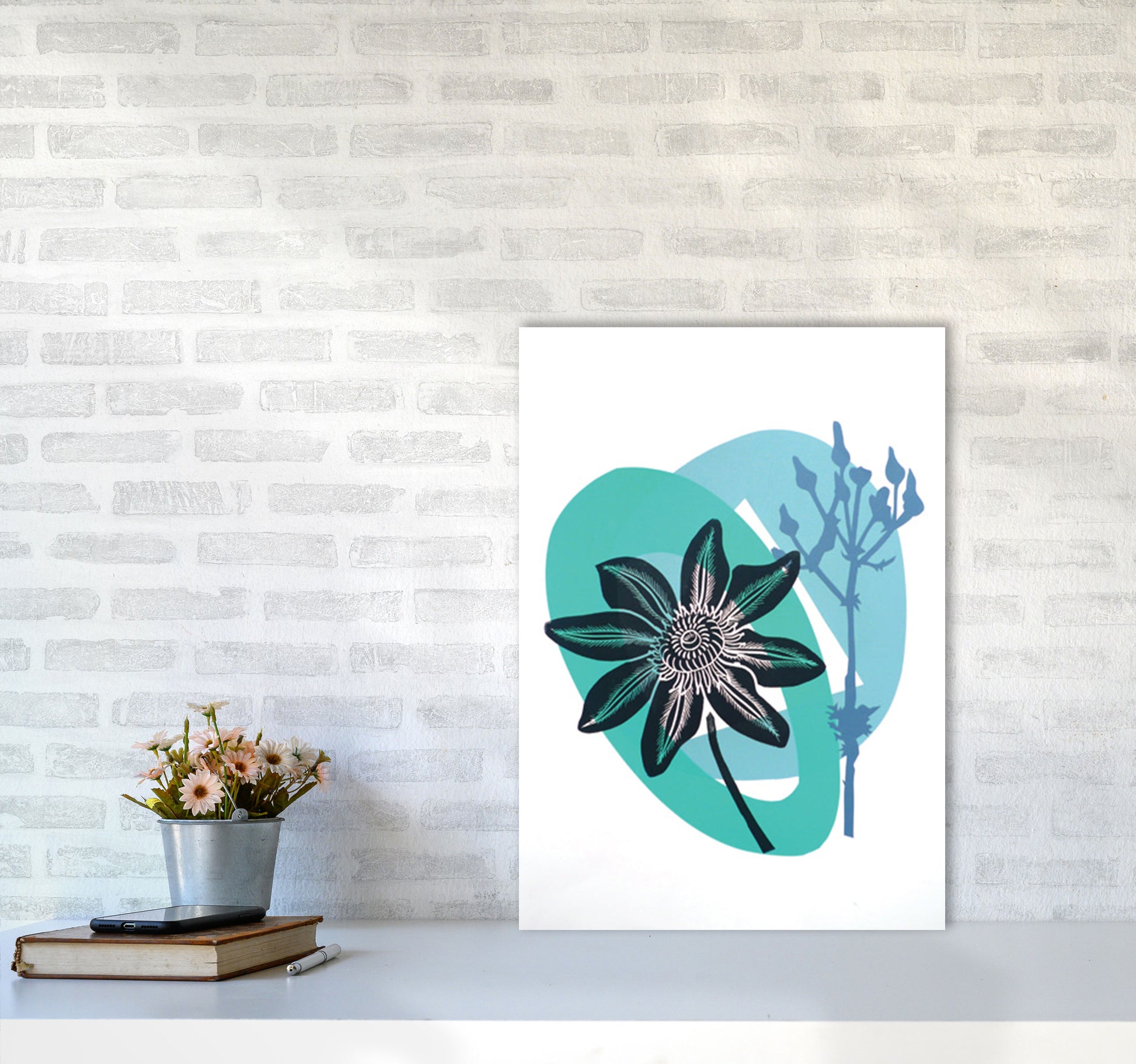 Clematis & Ragwort postcard Art Print by Kate Heiss A2 Black Frame