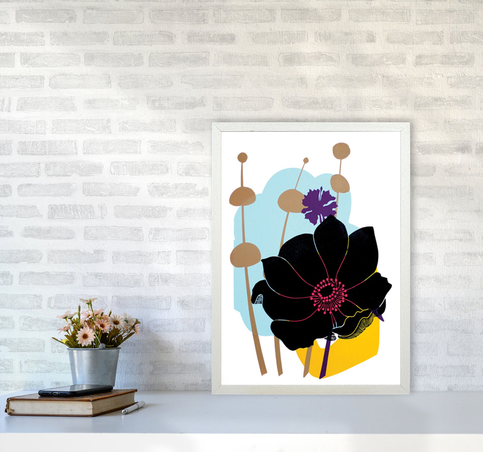 Anemone postcard Art Print by Kate Heiss A2 Oak Frame