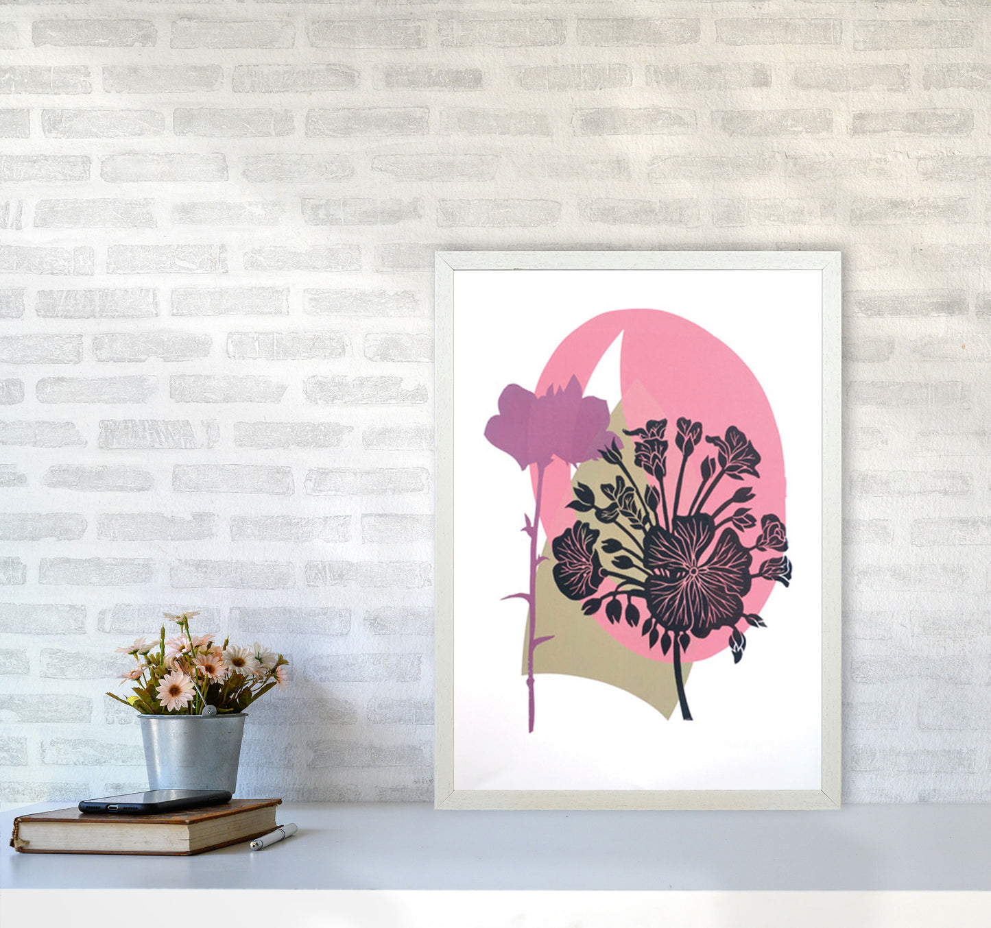 Geranium & Campanula Art Print by Kate Heiss A2 Oak Frame