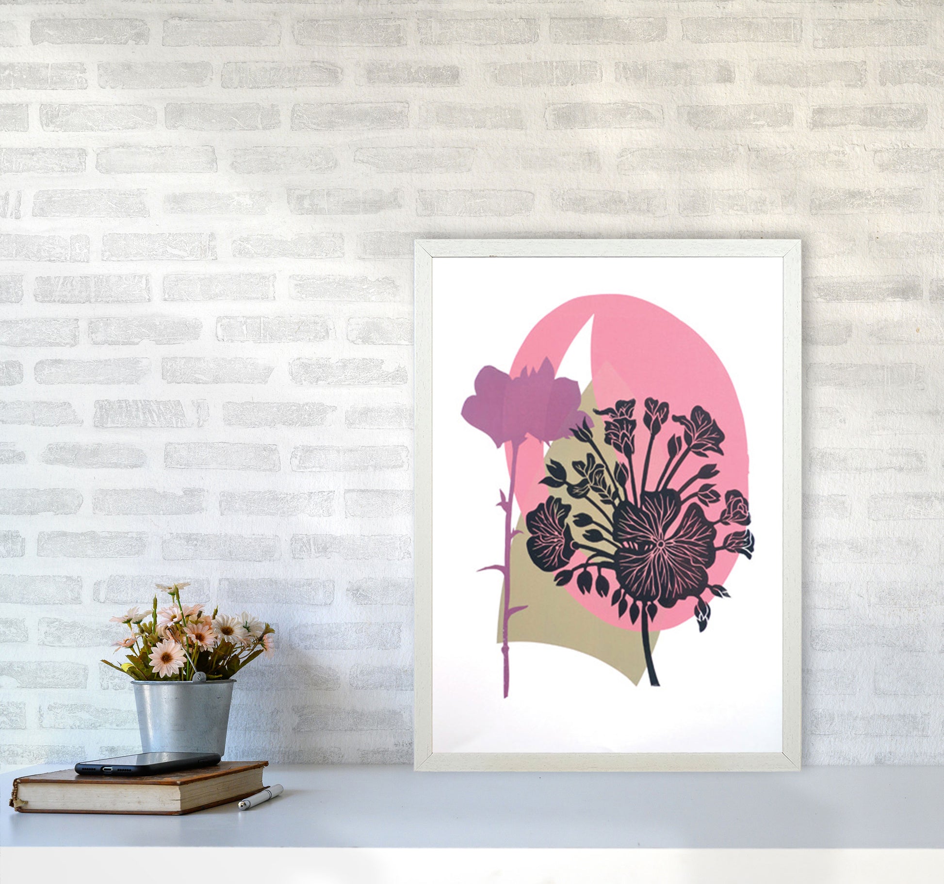 Geranium & Campanula Art Print by Kate Heiss A2 Oak Frame