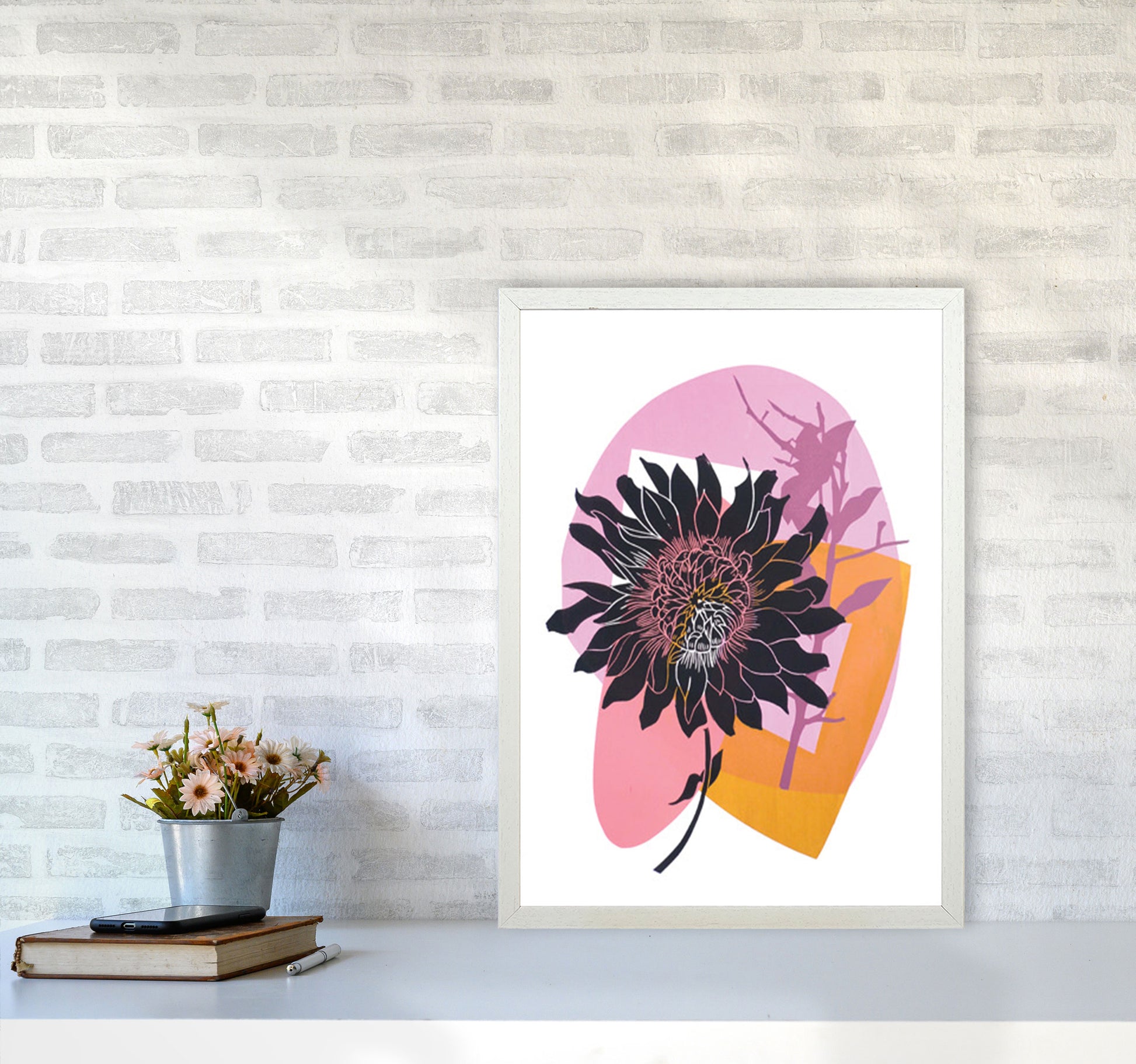 Clematis & Blueberry Art Print by Kate Heiss A2 Oak Frame