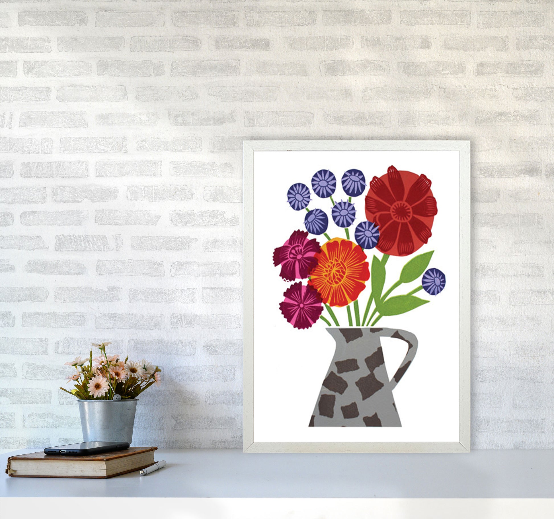 PatchVase Art Print by Kate Heiss A2 Oak Frame