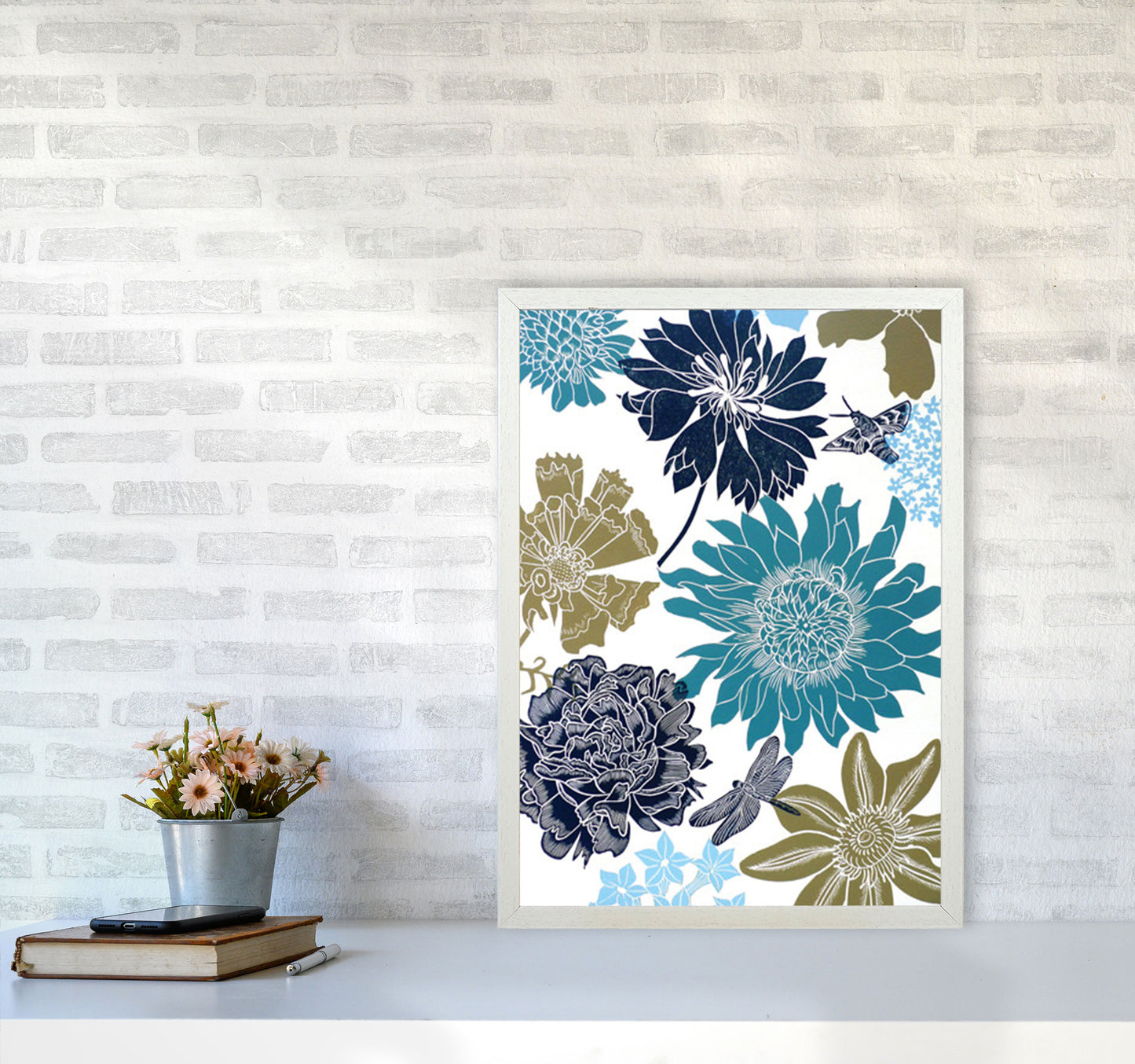 CottageGarden 9 postcard Art Print by Kate Heiss A2 Oak Frame