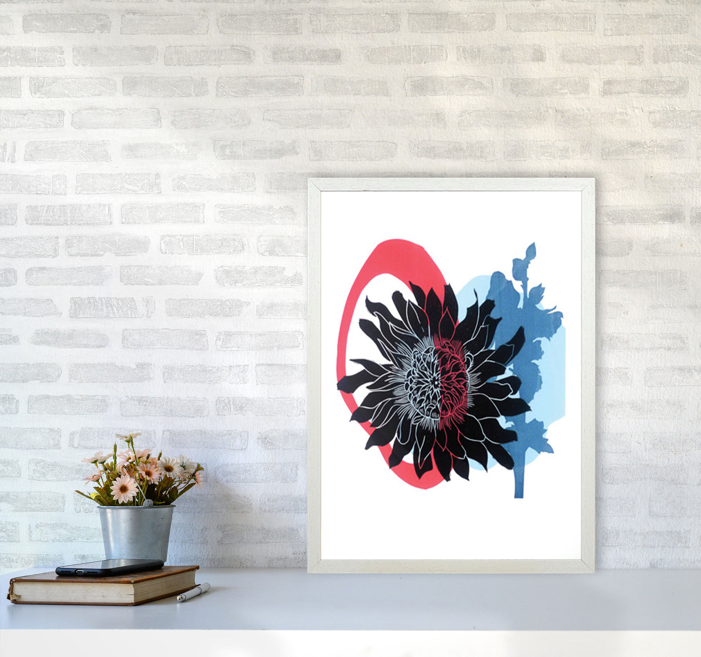 Dahlia PLpostcard Art Print by Kate Heiss A2 Oak Frame