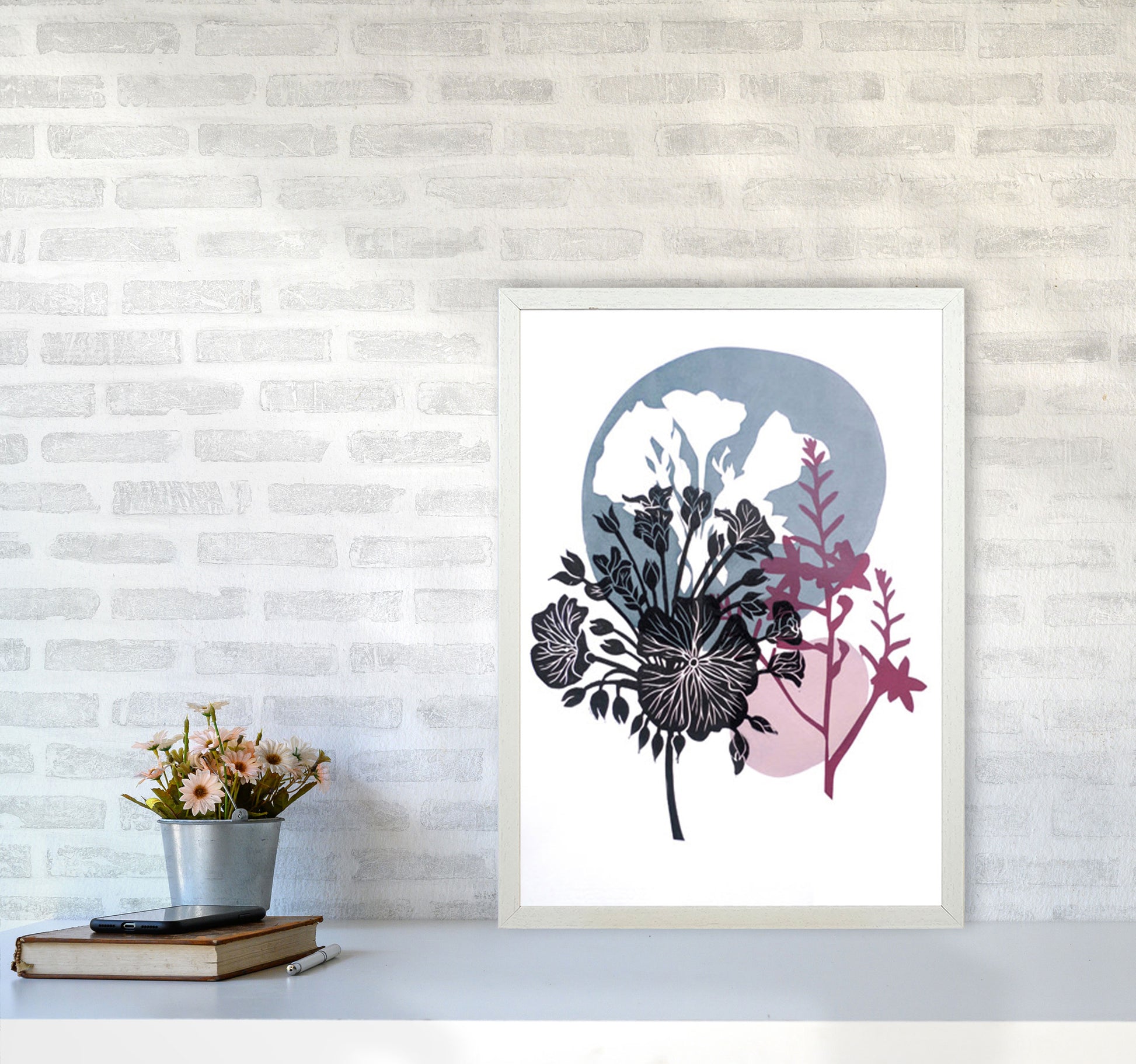Montbretia postcard Art Print by Kate Heiss A2 Oak Frame