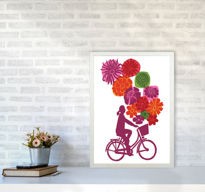 Bike Blooms Art Print by Kate Heiss A2 Oak Frame