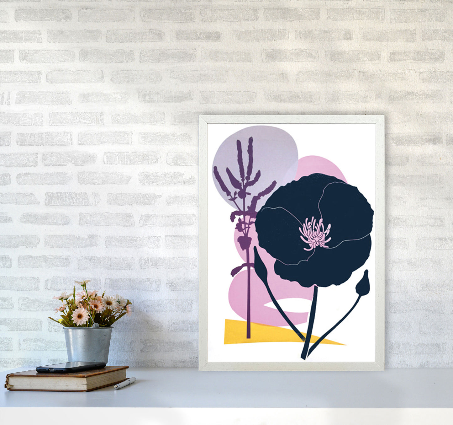 California Poppy postcard Art Print by Kate Heiss A2 Oak Frame