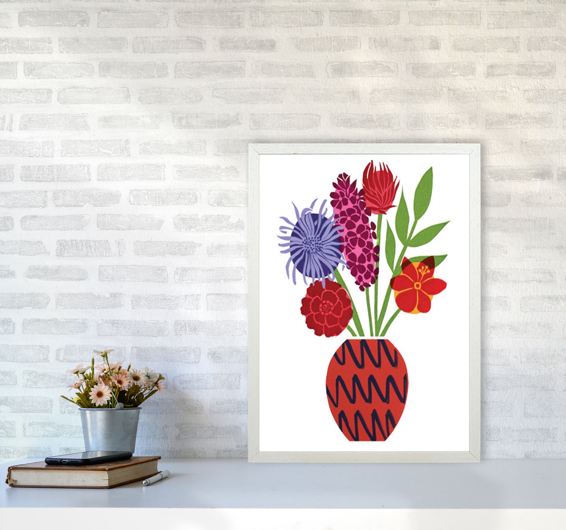 Zig Zag Vase Art Print by Kate Heiss A2 Oak Frame