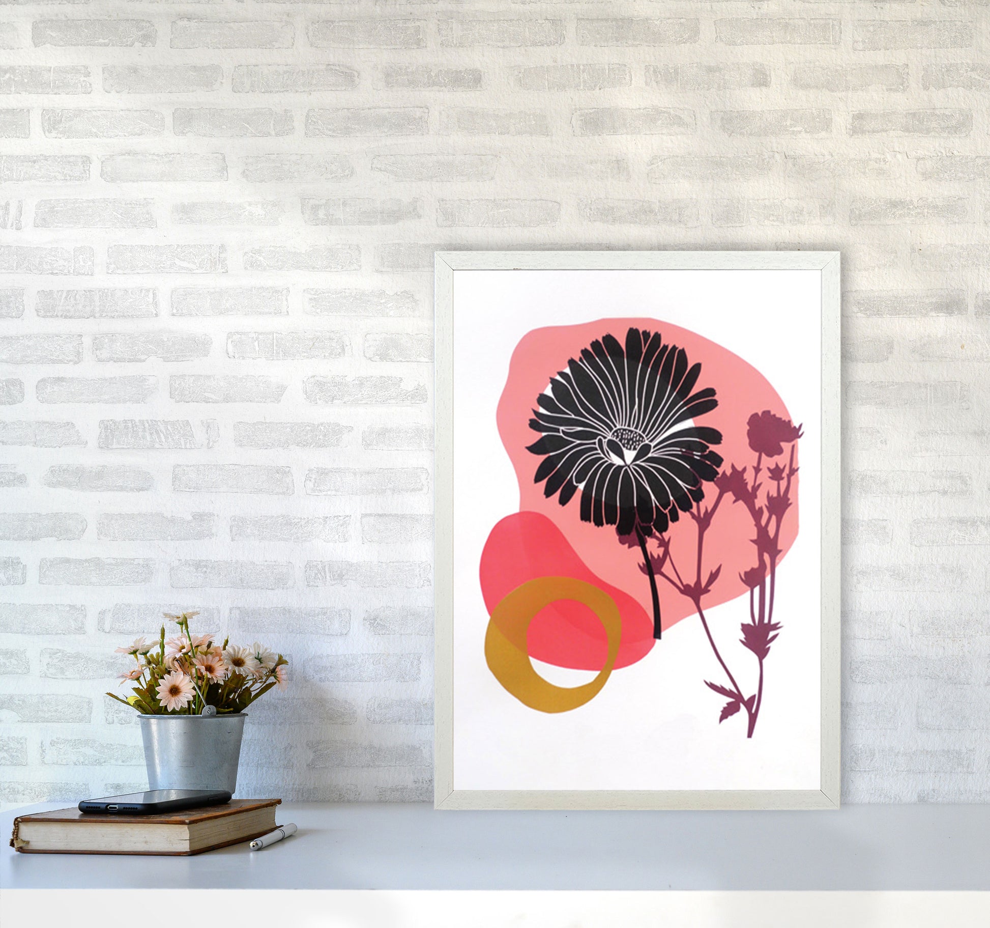 Calendula Officinalis postcard Art Print by Kate Heiss A2 Oak Frame