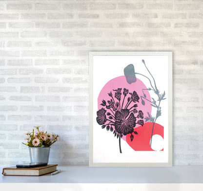 Geranium & Poppy Art Print by Kate Heiss A2 Oak Frame