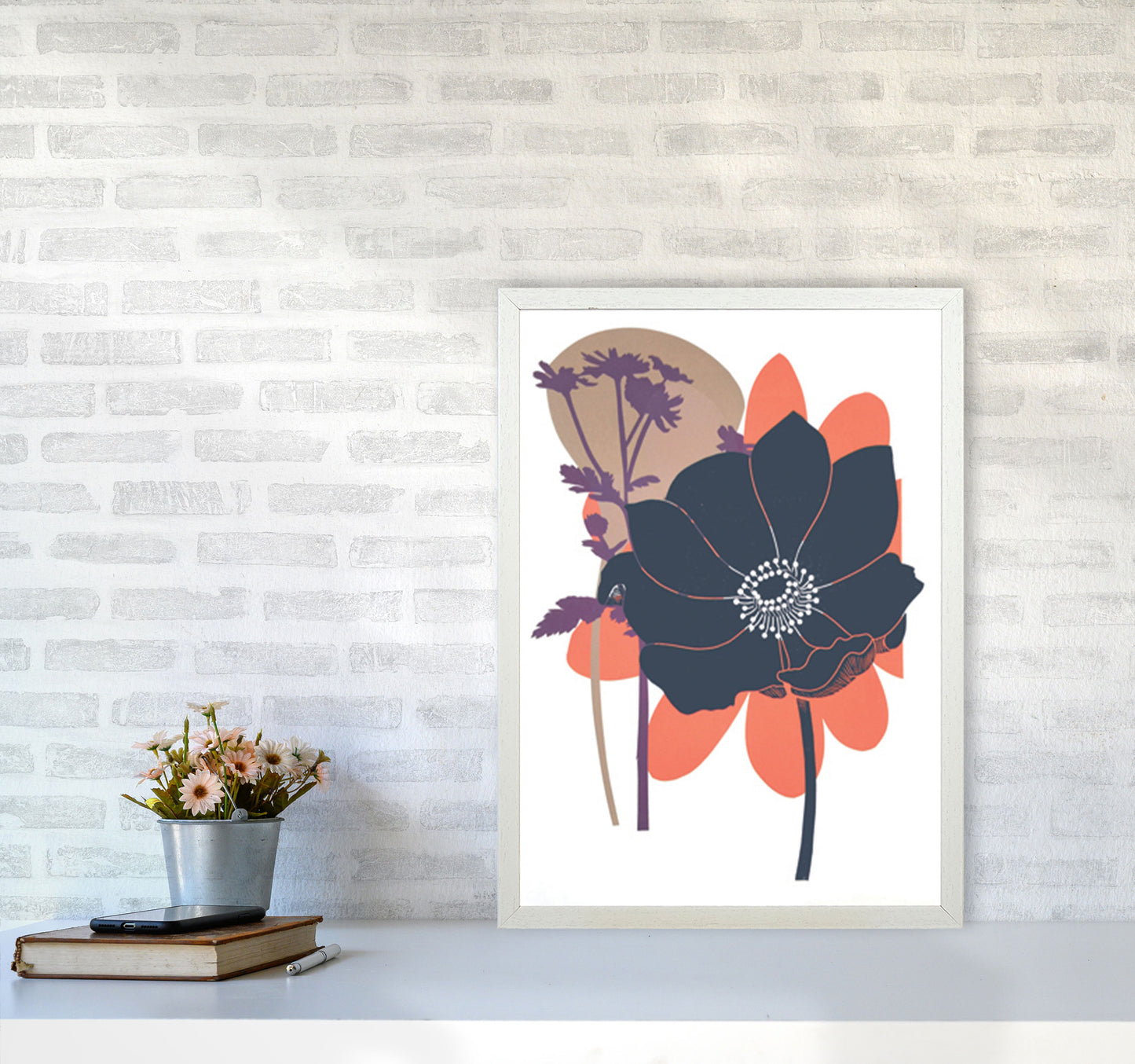 Anemone Coronaria Art Print by Kate Heiss A2 Oak Frame