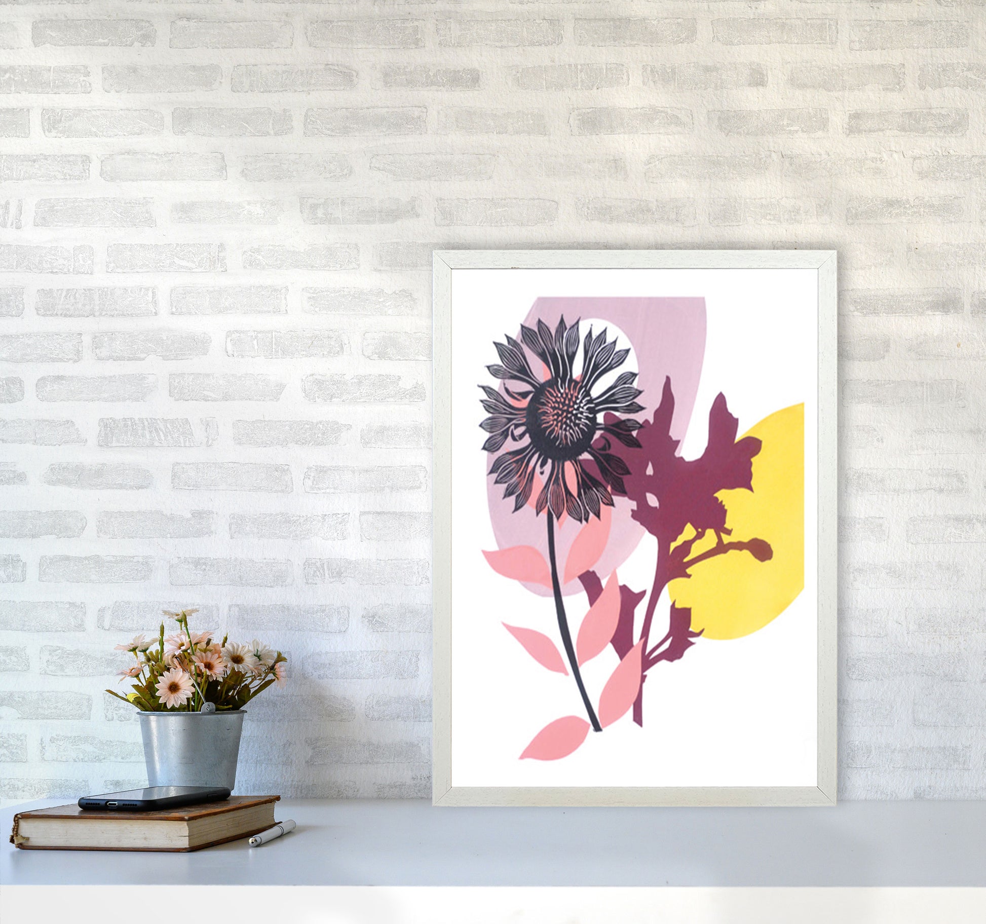 Gaillardia postcard Art Print by Kate Heiss A2 Oak Frame