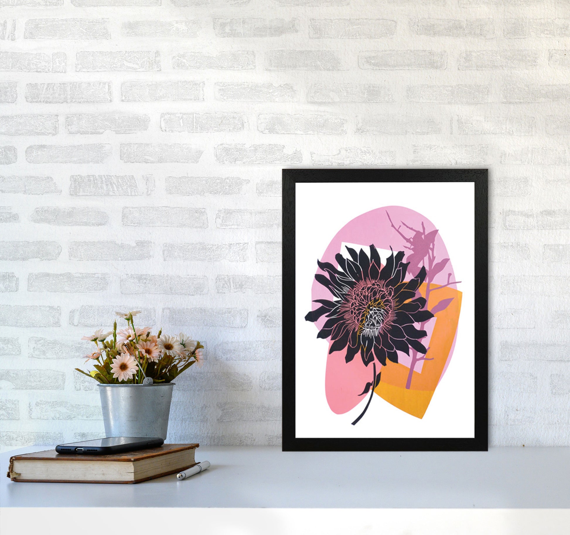 Clematis & Blueberry Art Print by Kate Heiss A3 White Frame