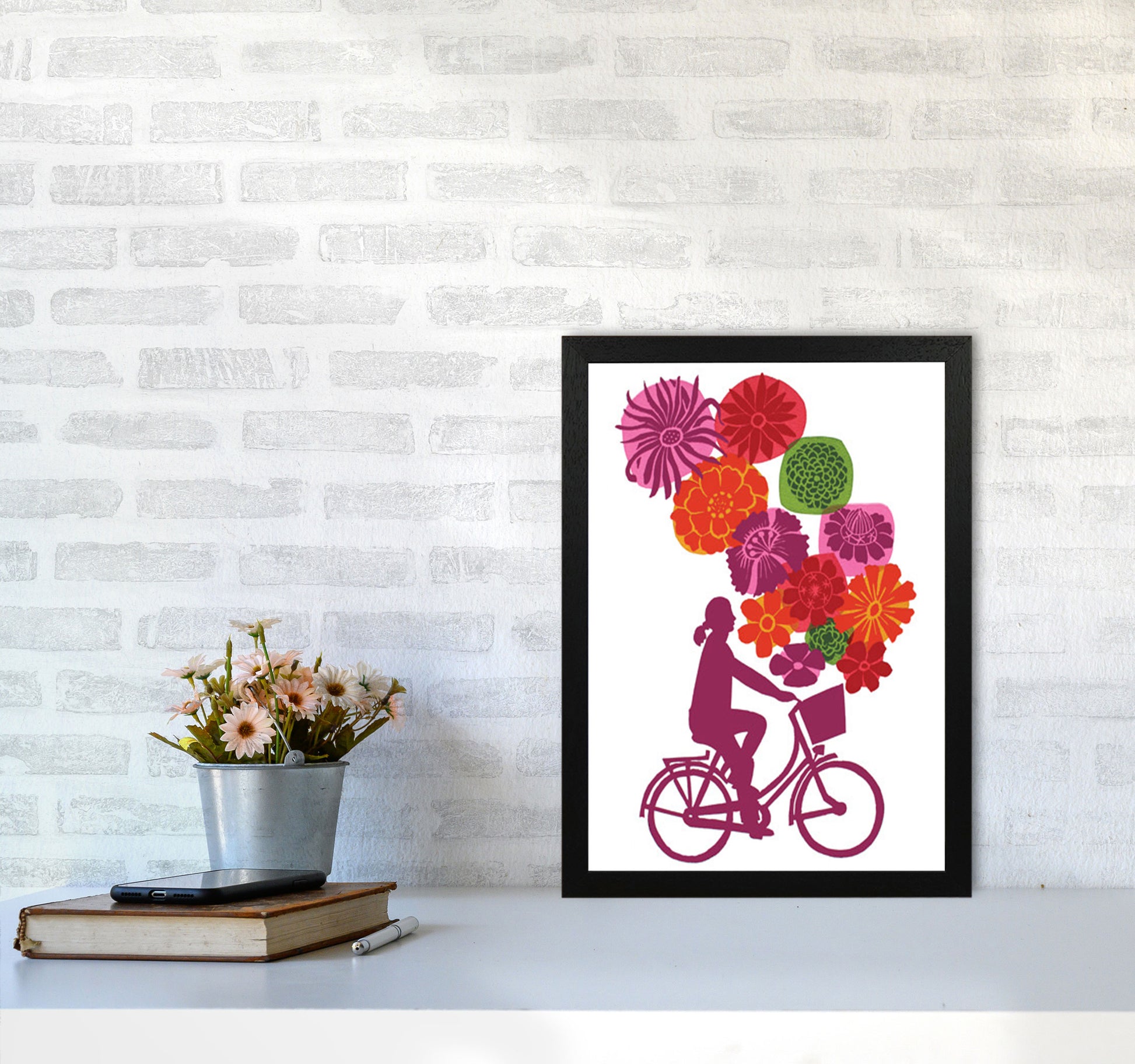 Bike Blooms Art Print by Kate Heiss A3 White Frame