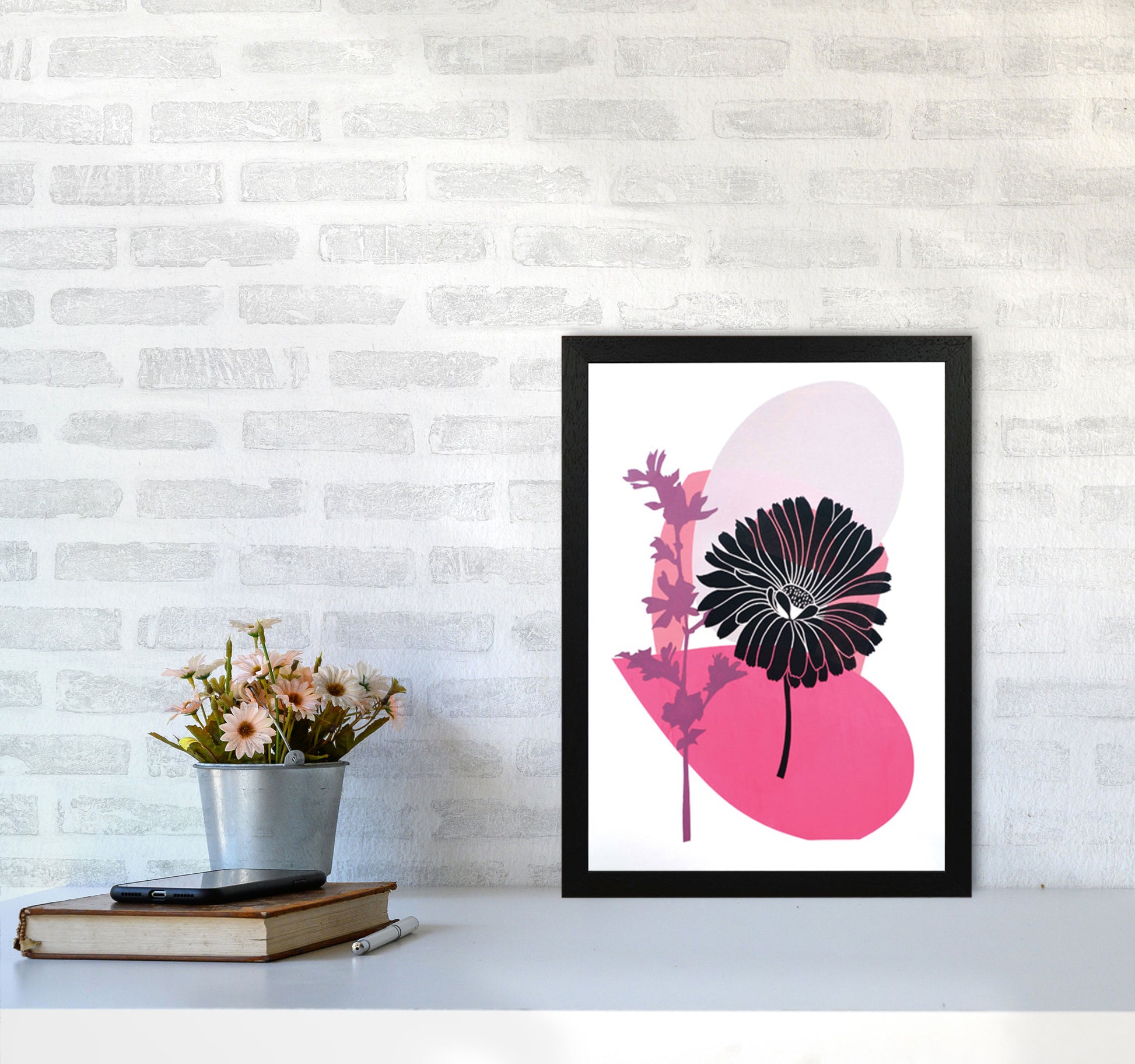 Calendula & Mallow Art Print by Kate Heiss A3 White Frame