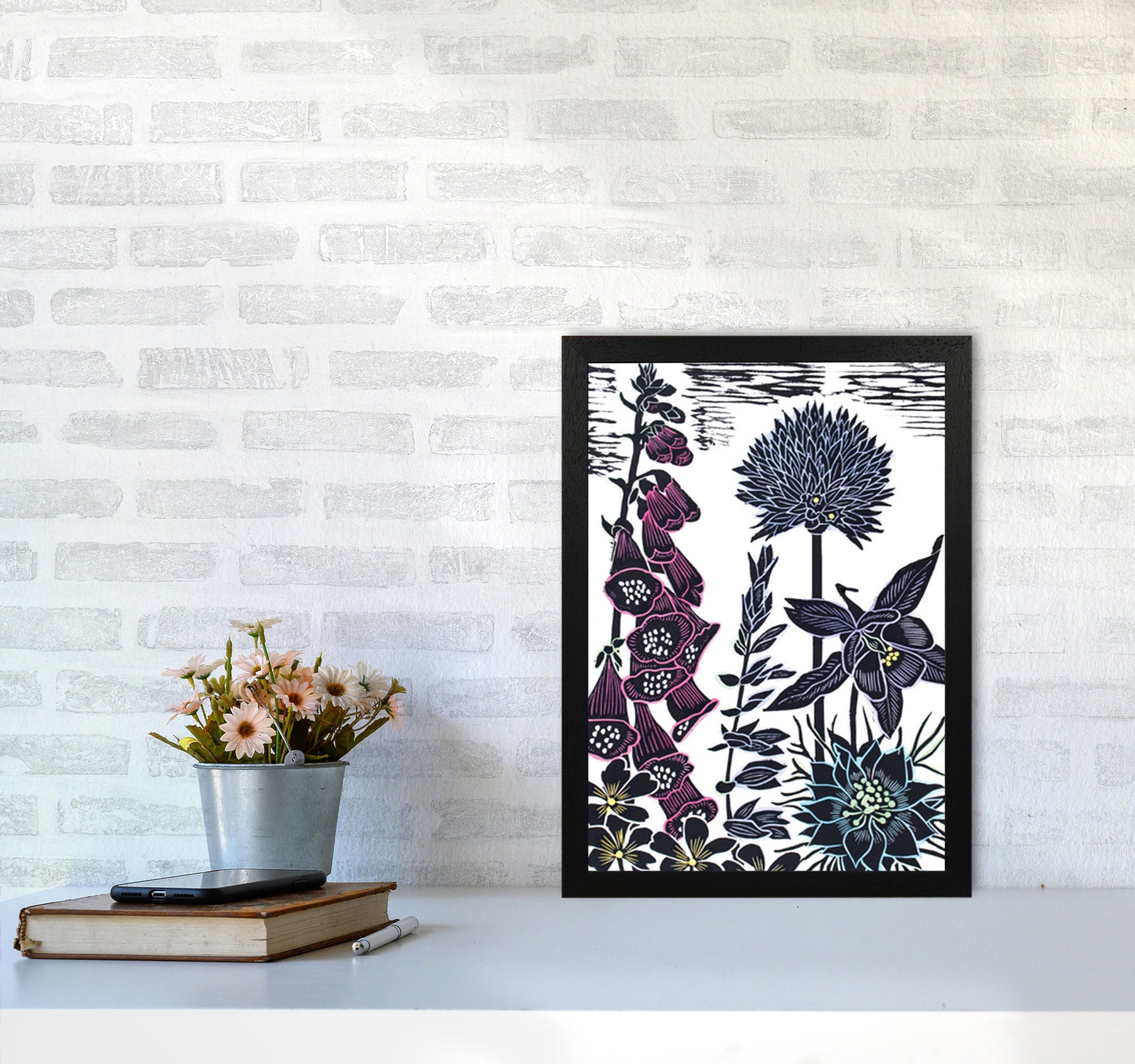 Foxgloves Art Print by Kate Heiss A3 White Frame