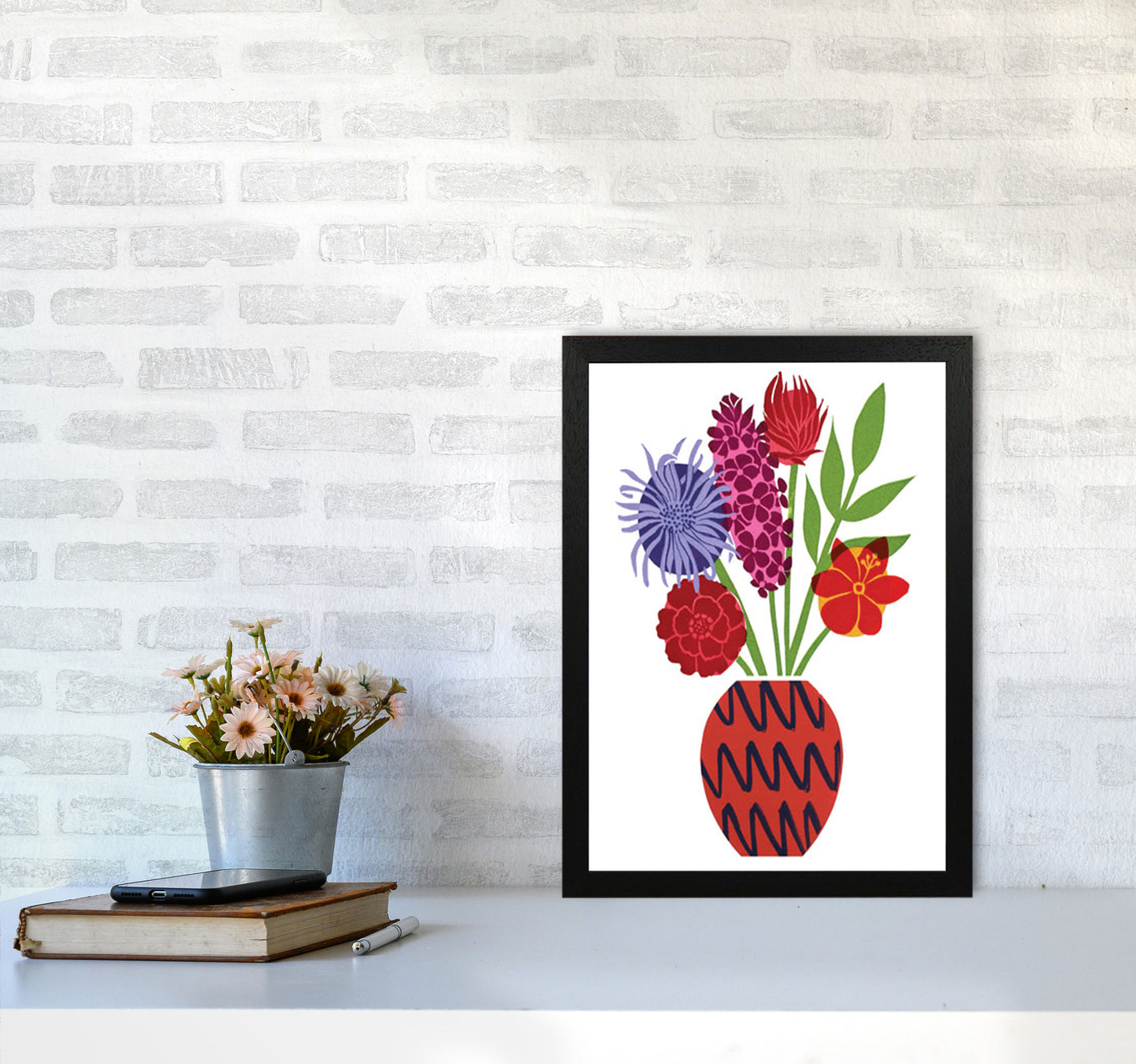 Zig Zag Vase Art Print by Kate Heiss A3 White Frame