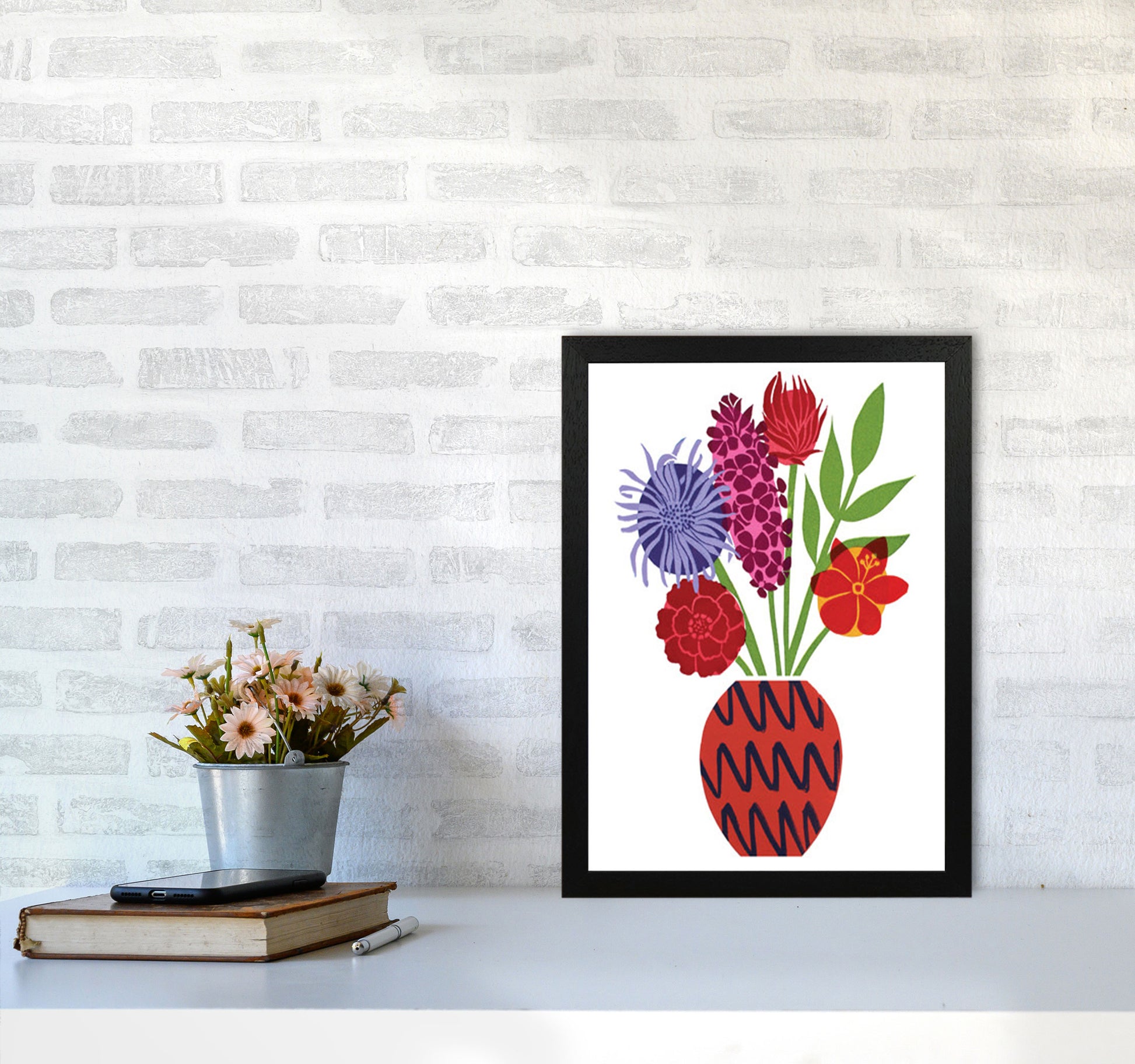 Zig Zag Vase Art Print by Kate Heiss A3 White Frame