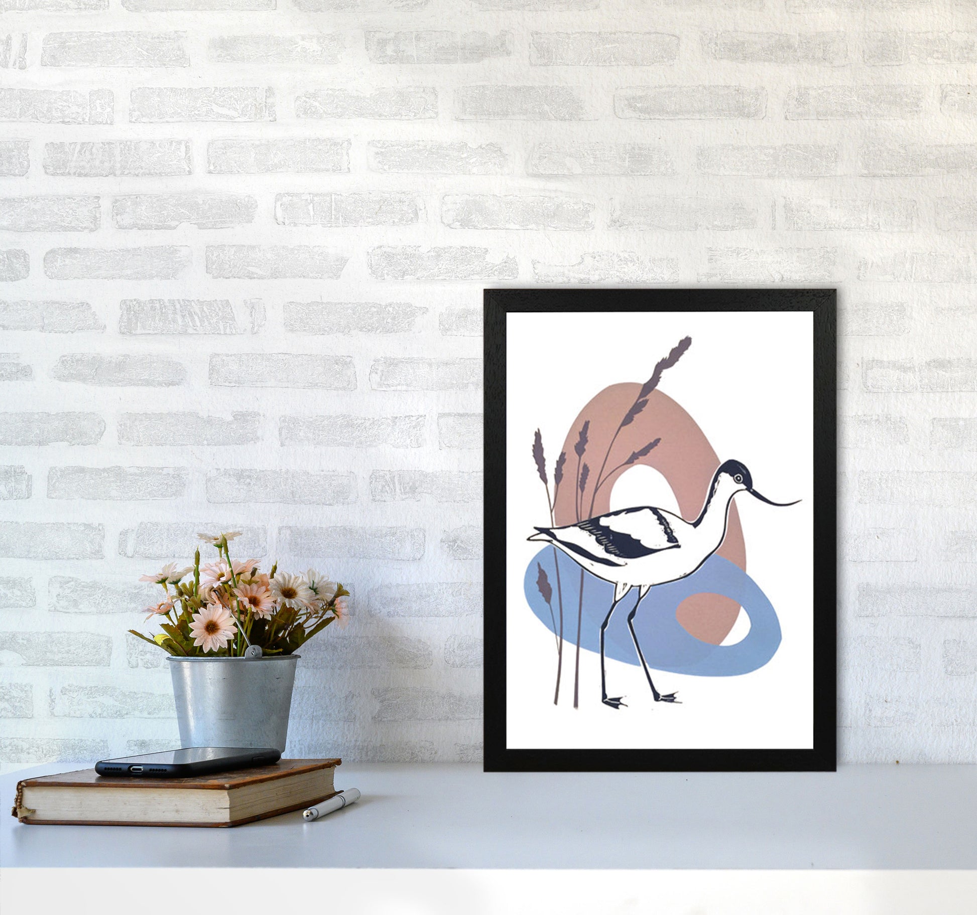 Avocet At Thornham Art Print by Kate Heiss A3 White Frame