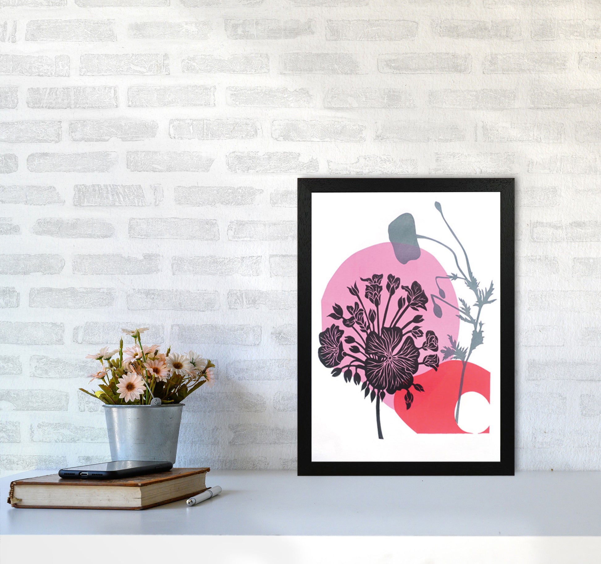 Geranium & Poppy Art Print by Kate Heiss A3 White Frame