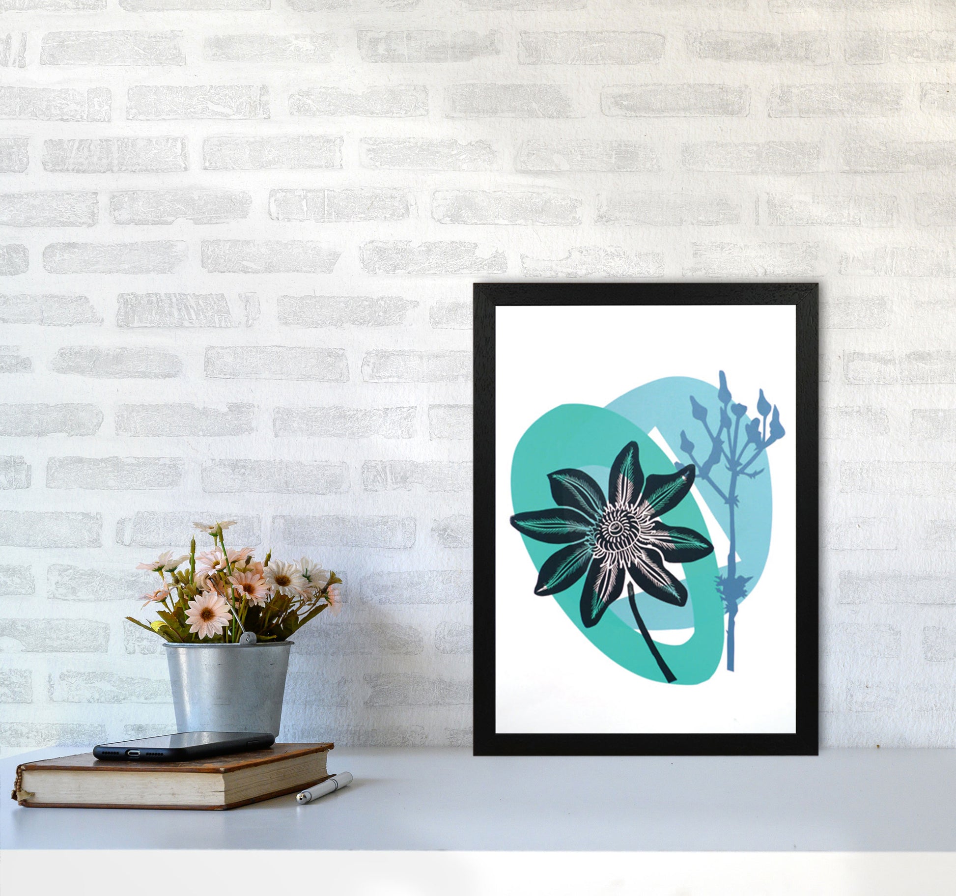 Clematis & Ragwort postcard Art Print by Kate Heiss A3 White Frame