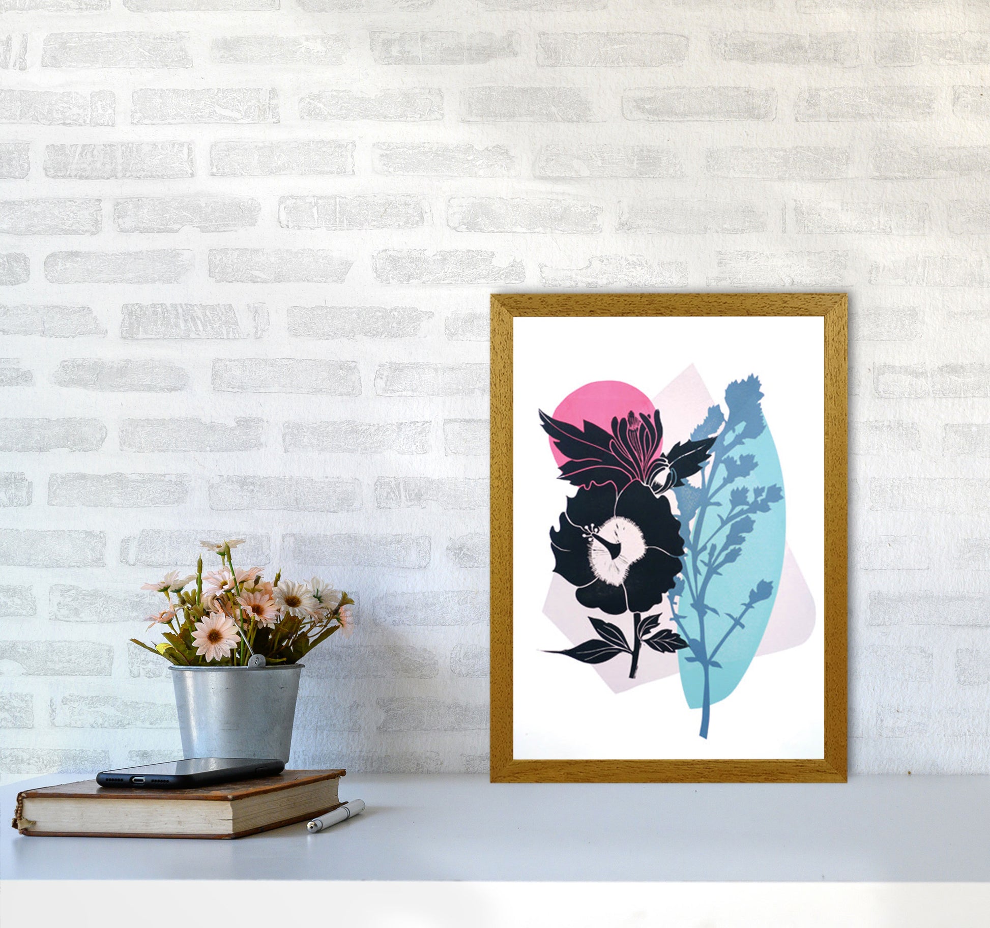 Hibiscus & Feverfew postcard Art Print by Kate Heiss A3 Print Only