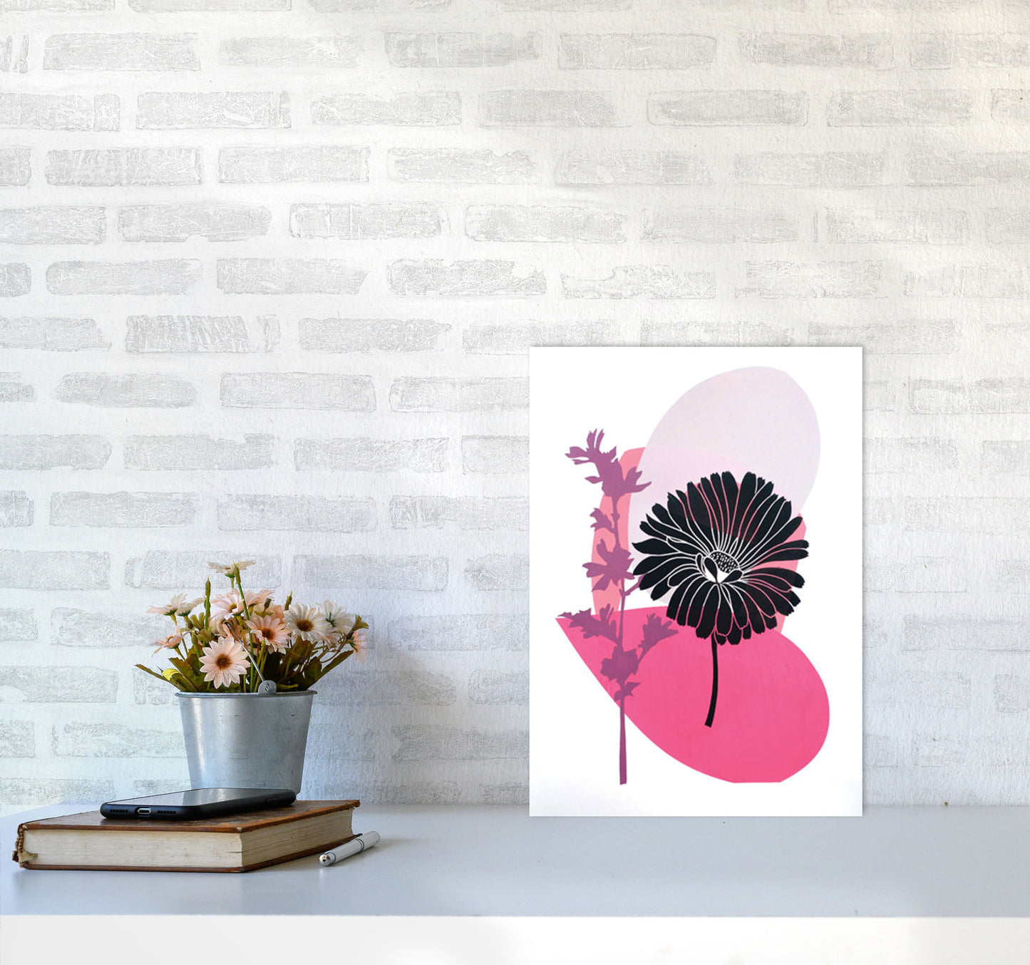 Calendula & Mallow Art Print by Kate Heiss A3 Black Frame