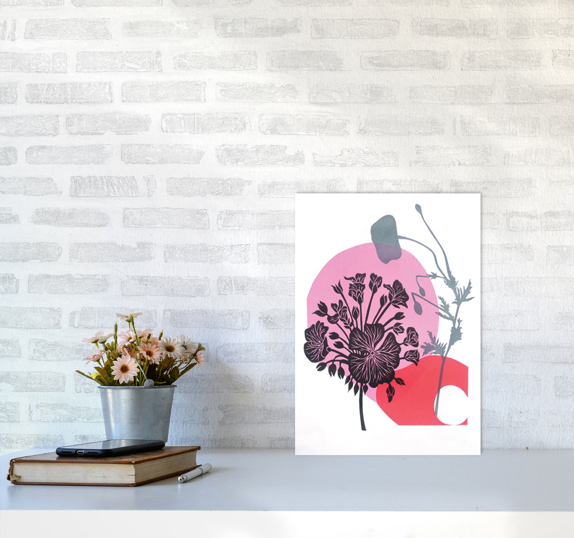 Geranium & Poppy Art Print by Kate Heiss A3 Black Frame