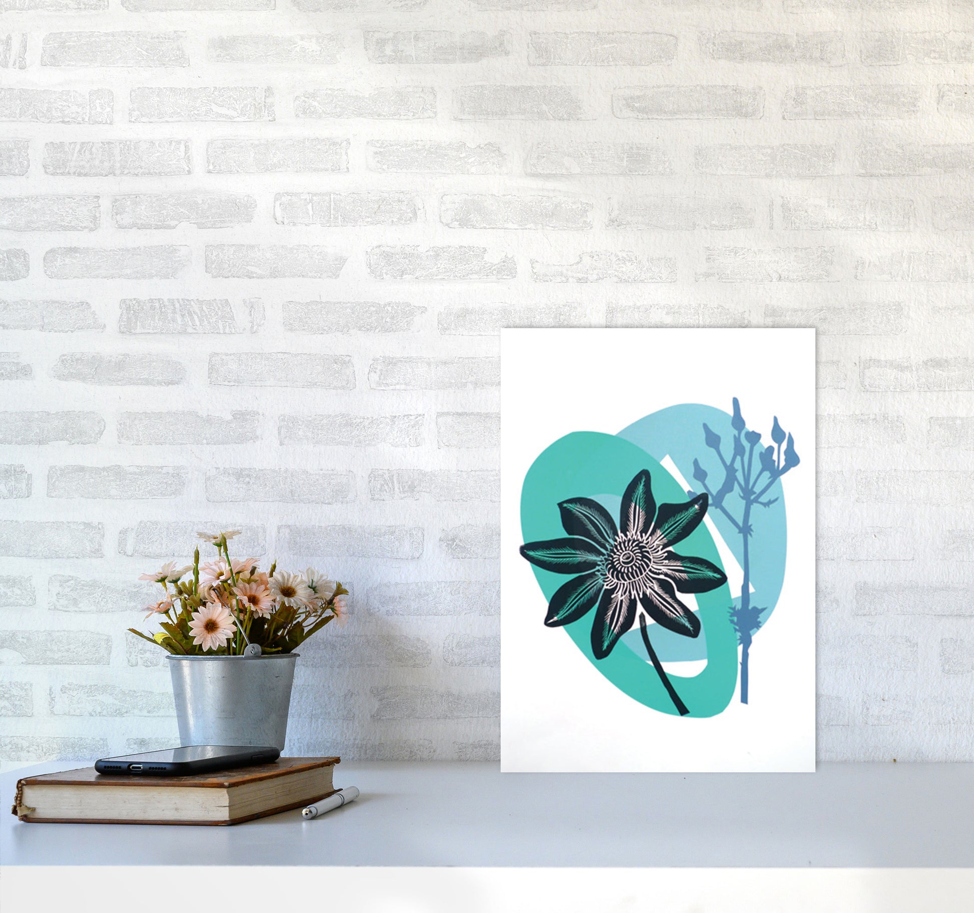 Clematis & Ragwort postcard Art Print by Kate Heiss A3 Black Frame