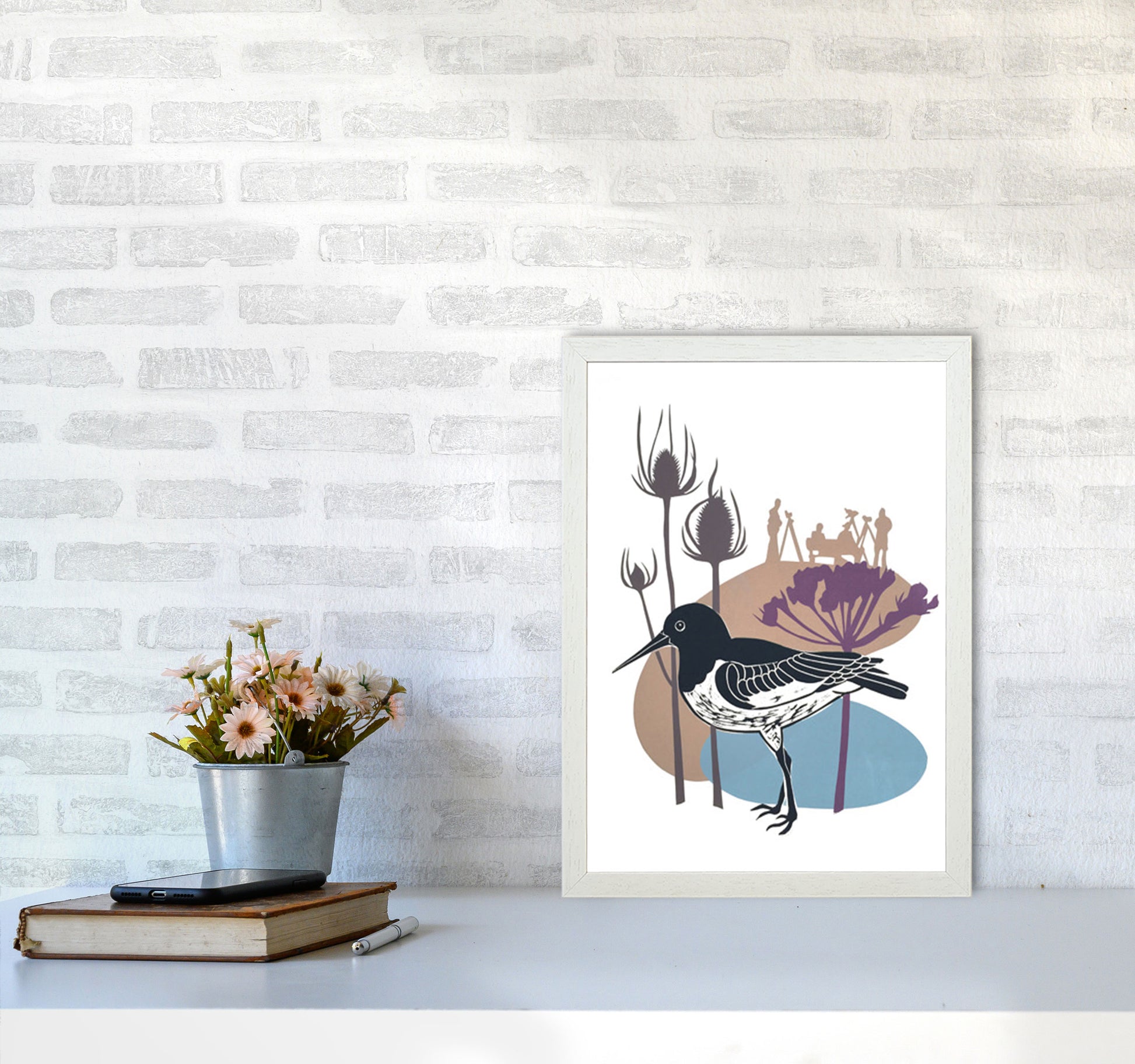 Birdwatchers Art Print by Kate Heiss A3 Oak Frame