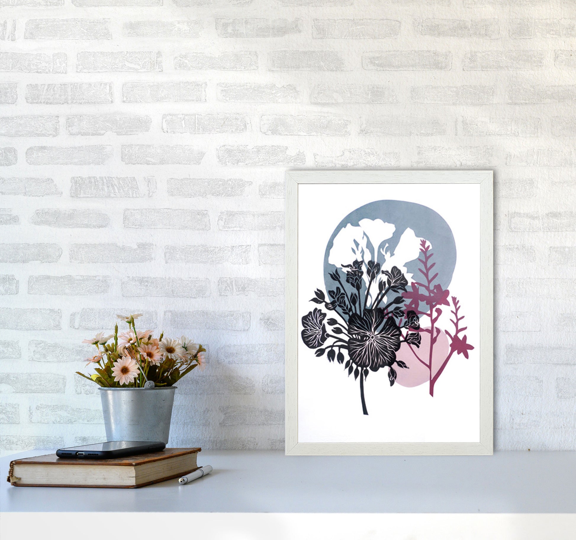 Montbretia postcard Art Print by Kate Heiss A3 Oak Frame