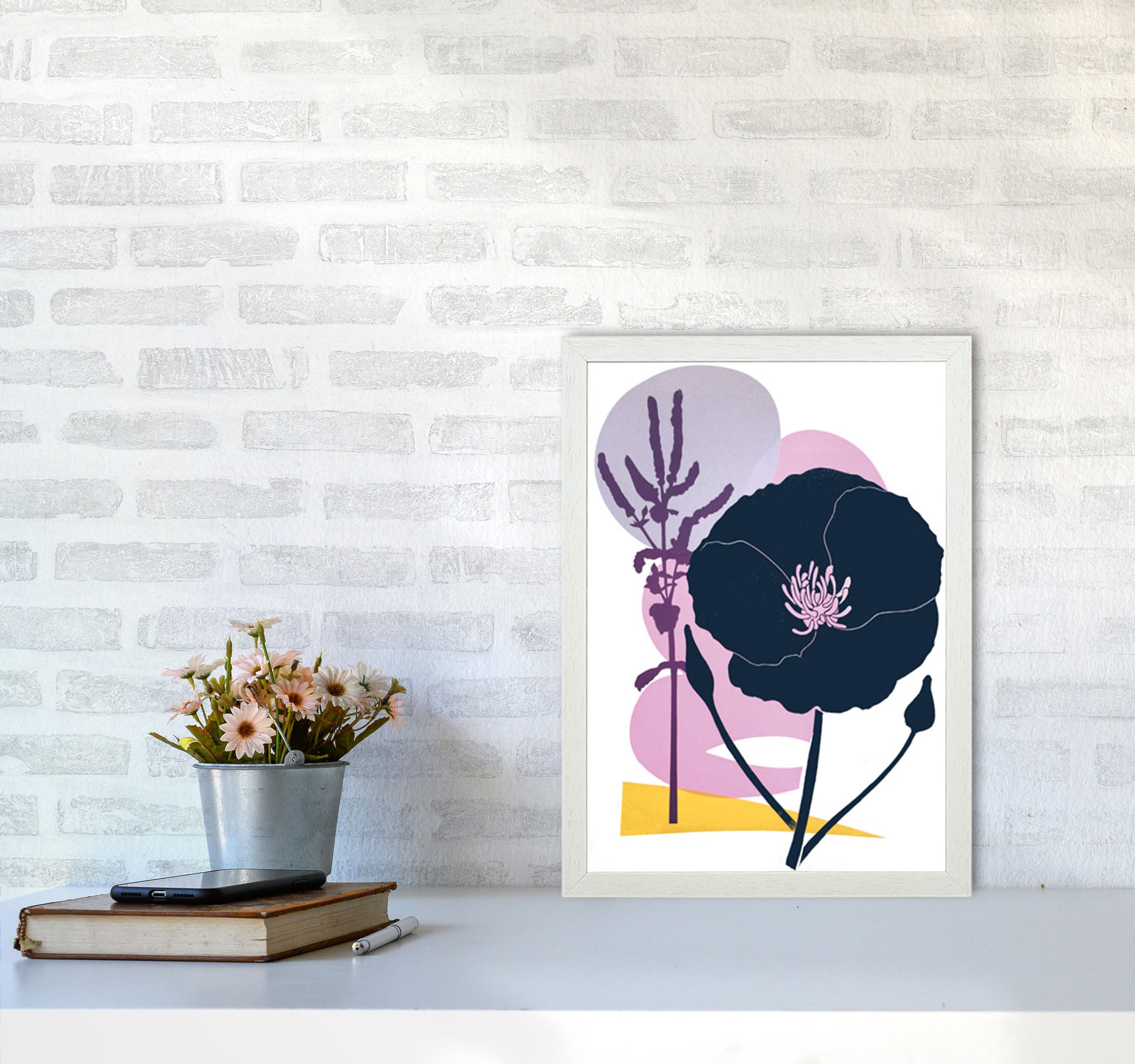 California Poppy postcard Art Print by Kate Heiss A3 Oak Frame