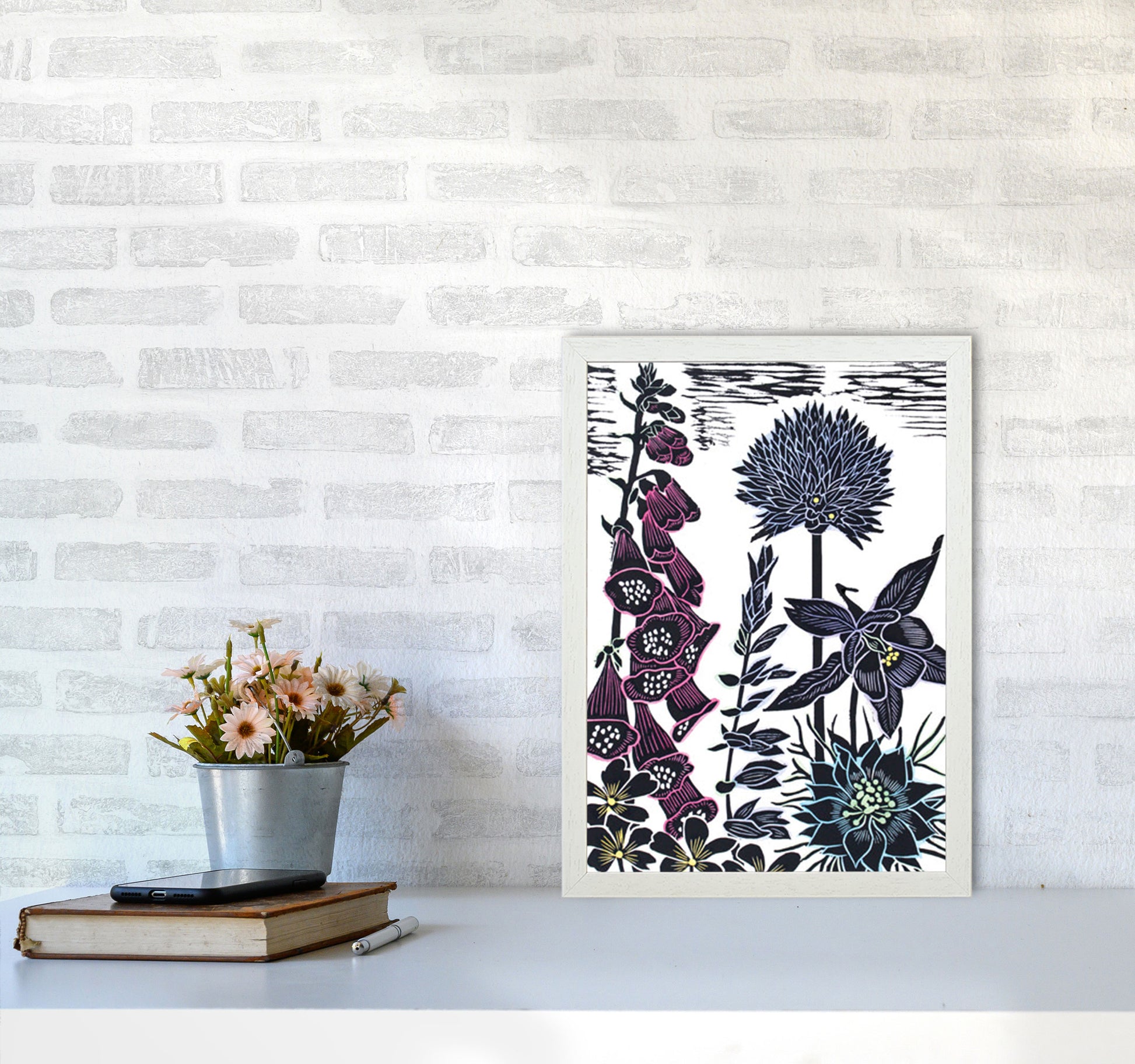 Foxgloves Art Print by Kate Heiss A3 Oak Frame